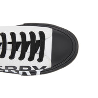 Sneakers en gabardine de coton bicolore avec logo - Blanc optique & noir