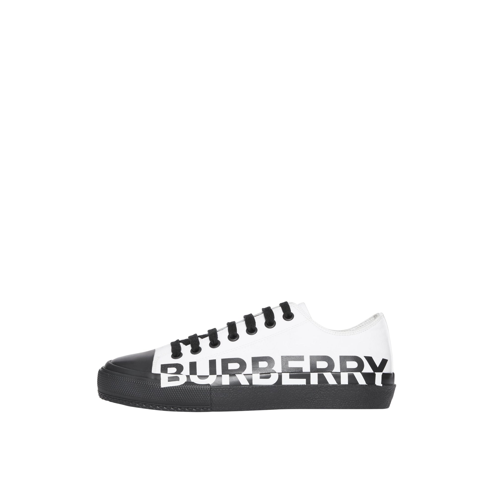 Sneakers en gabardine de coton bicolore avec logo - Blanc optique & noir