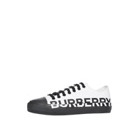 Sneakers en gabardine de coton bicolore avec logo - Blanc optique & noir