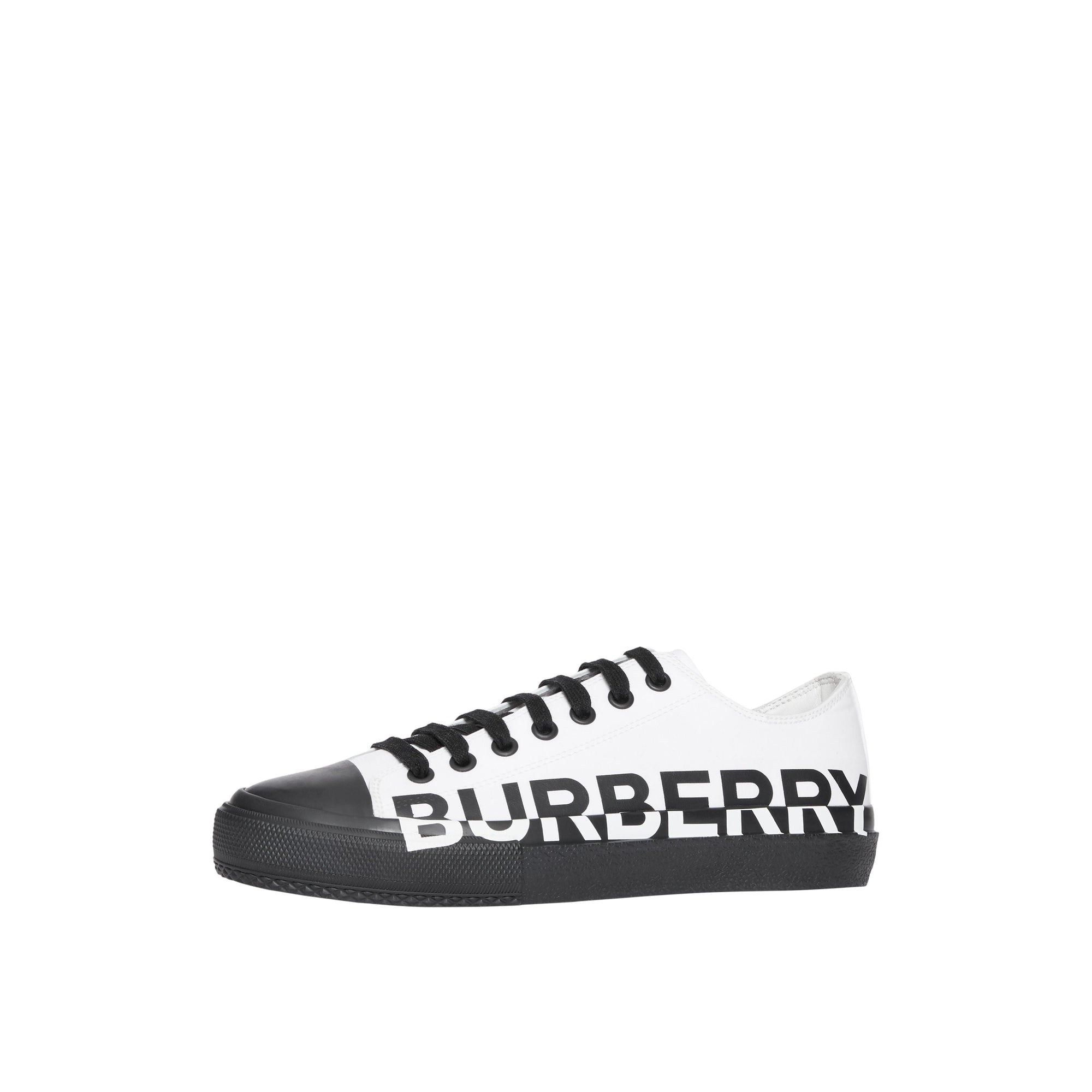 Sneakers en gabardine de coton bicolore avec logo - Blanc optique & noir