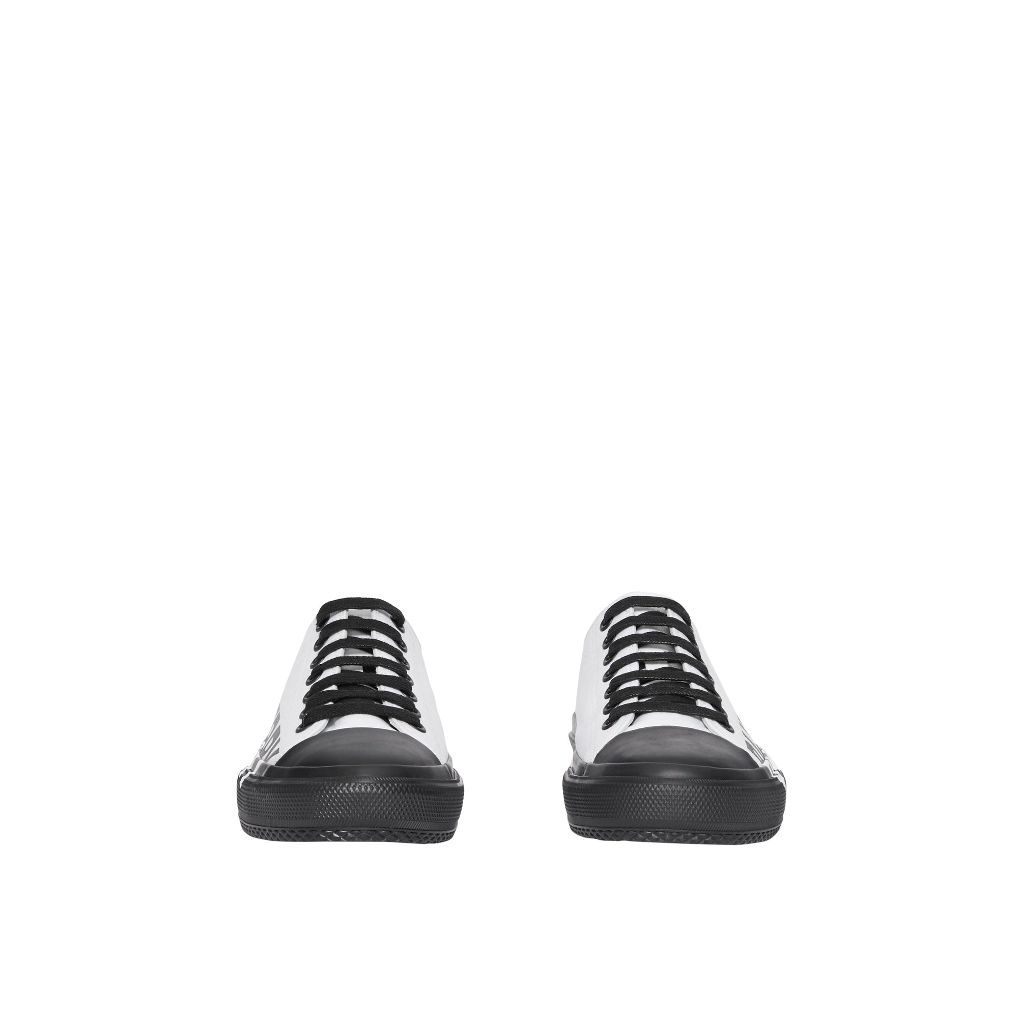 Sneakers en gabardine de coton bicolore avec logo - Blanc optique & noir