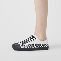 Sneakers en gabardine de coton bicolore avec logo - Blanc optique & noir