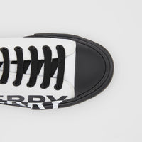 Sneakers en gabardine de coton bicolore avec logo - Blanc optique & noir