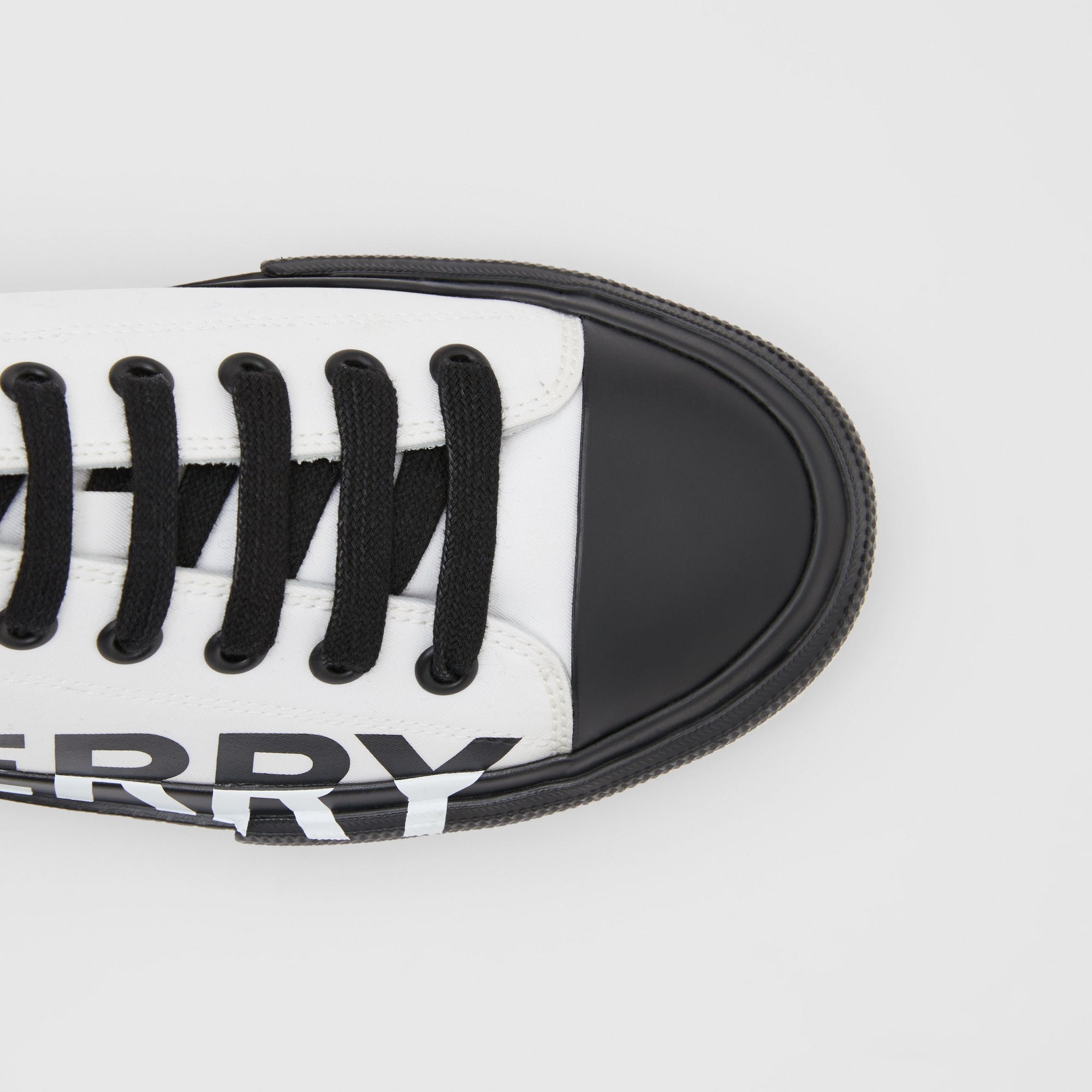 Sneakers en gabardine de coton bicolore avec logo - Blanc optique & noir