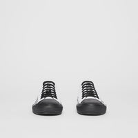 Sneakers en gabardine de coton bicolore avec logo - Blanc optique & noir