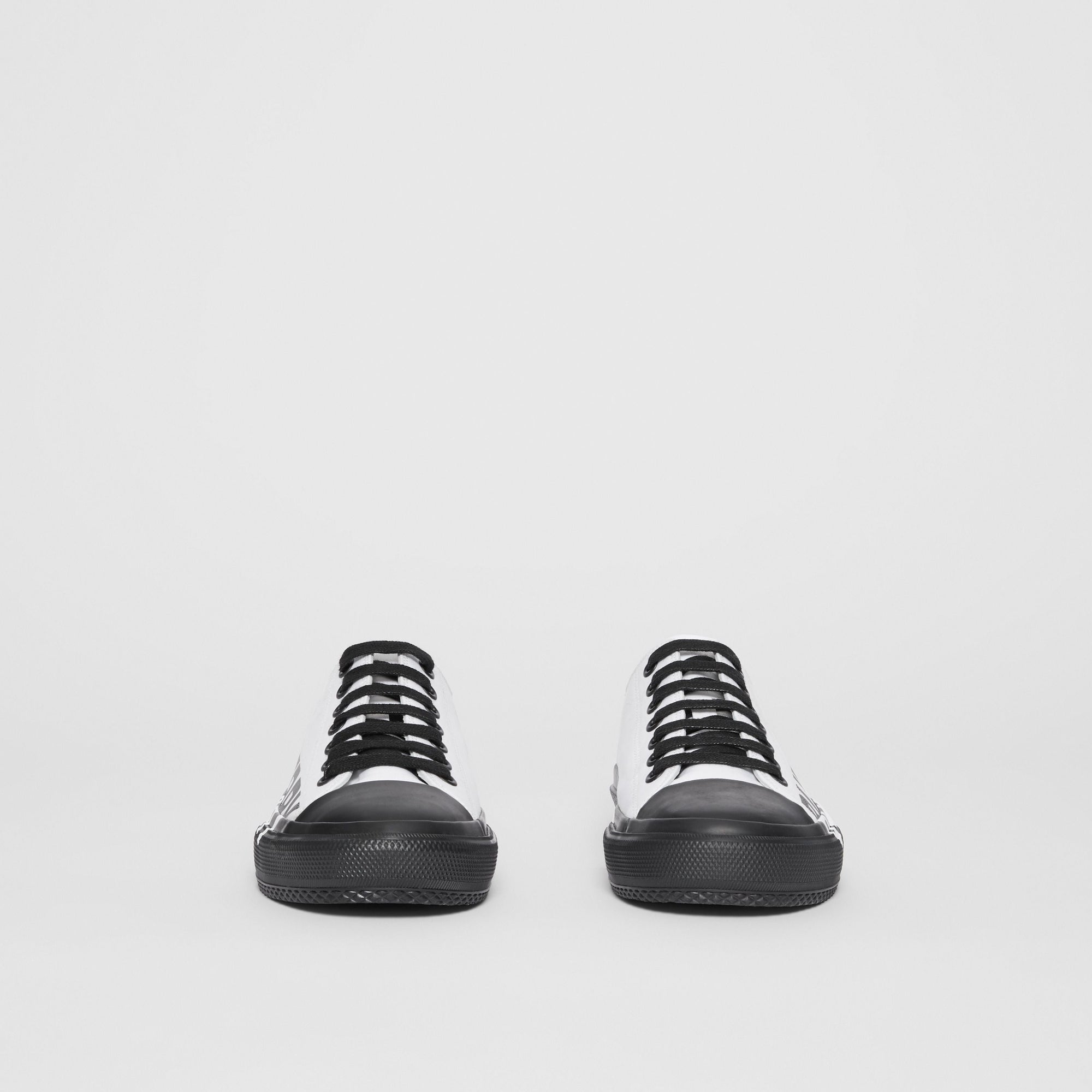 Sneakers en gabardine de coton bicolore avec logo - Blanc optique & noir