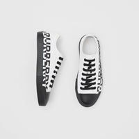 Sneakers en gabardine de coton bicolore avec logo - Blanc optique & noir