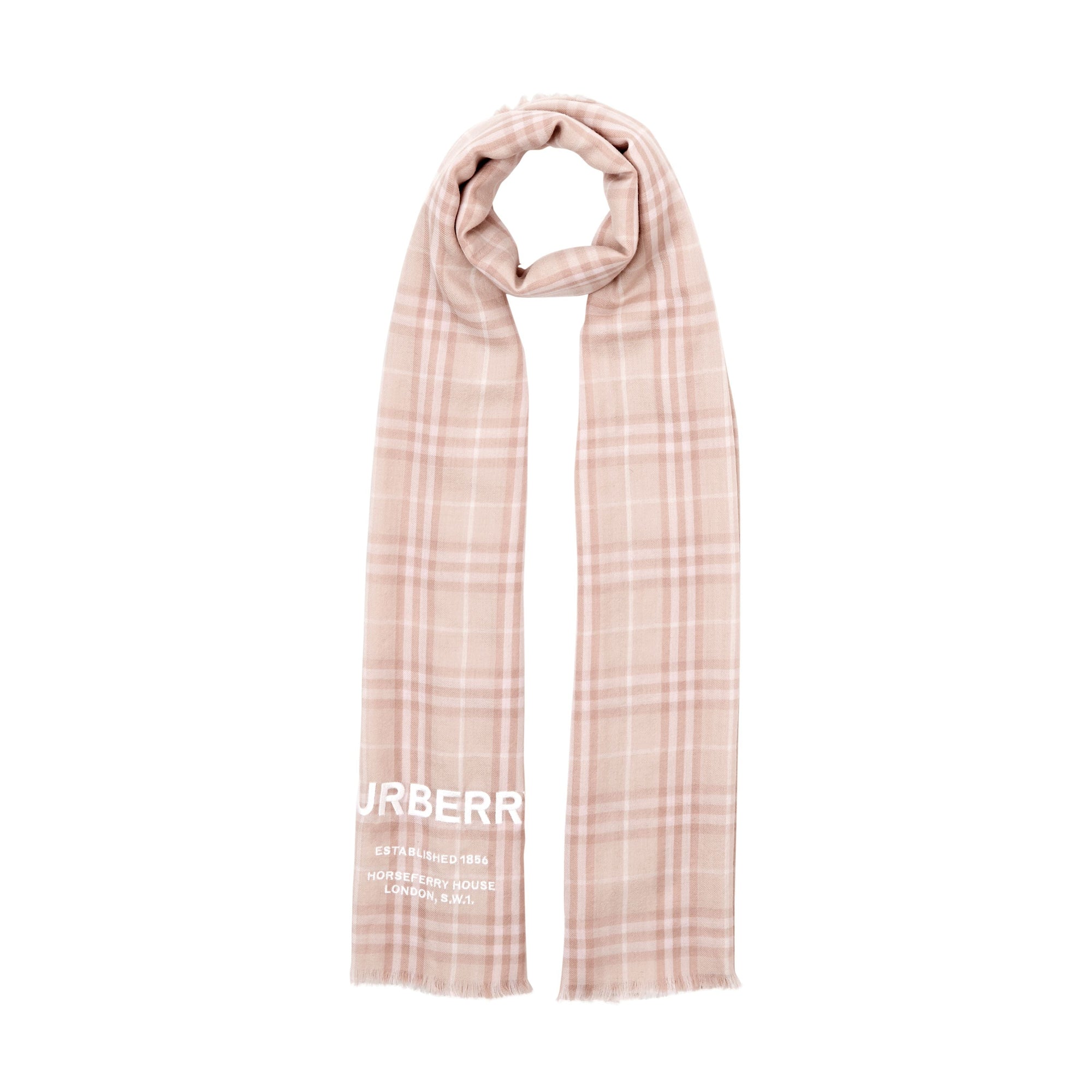 SOFT PEACH Écharpe légère en cachemire à motif Vintage check brodé