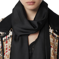 Foulard ultrafin en soie à franges - Noir