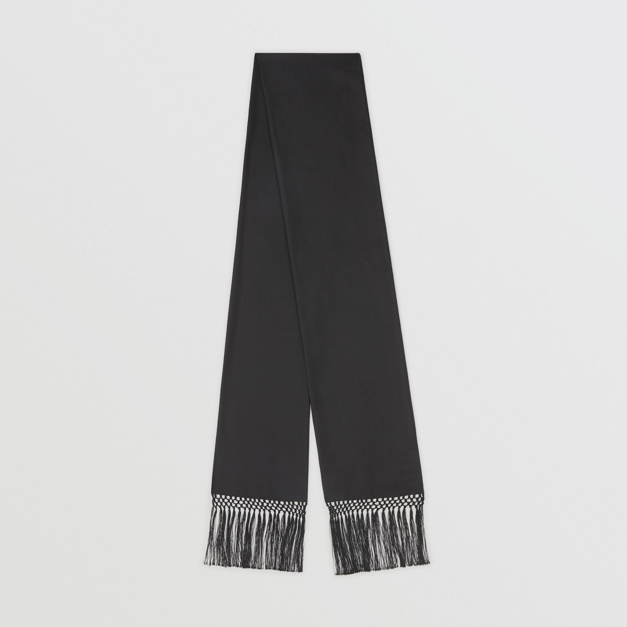 Foulard ultrafin en soie à franges - Noir