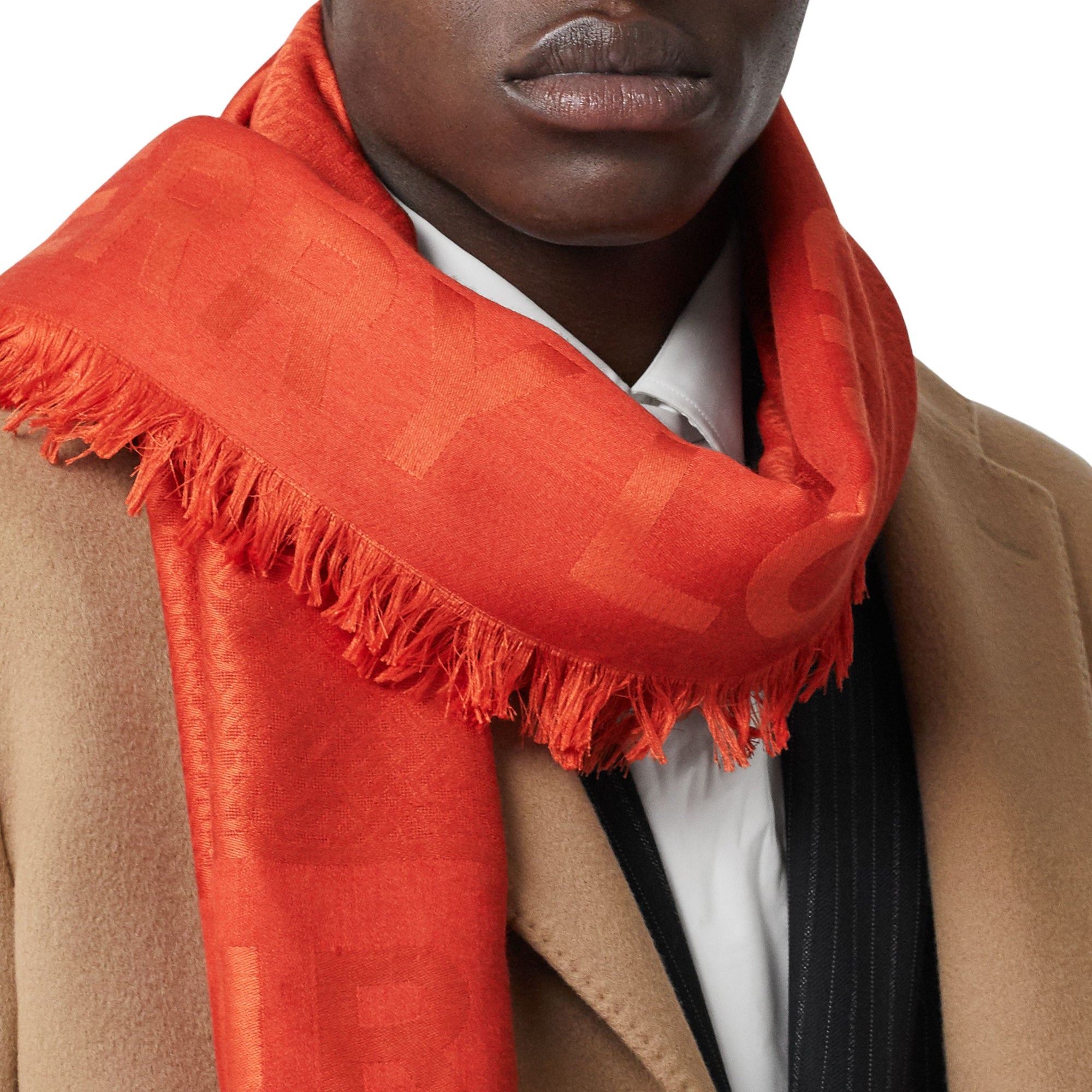 VERMILLION Grand carré de soie et laine en jacquard Monogram