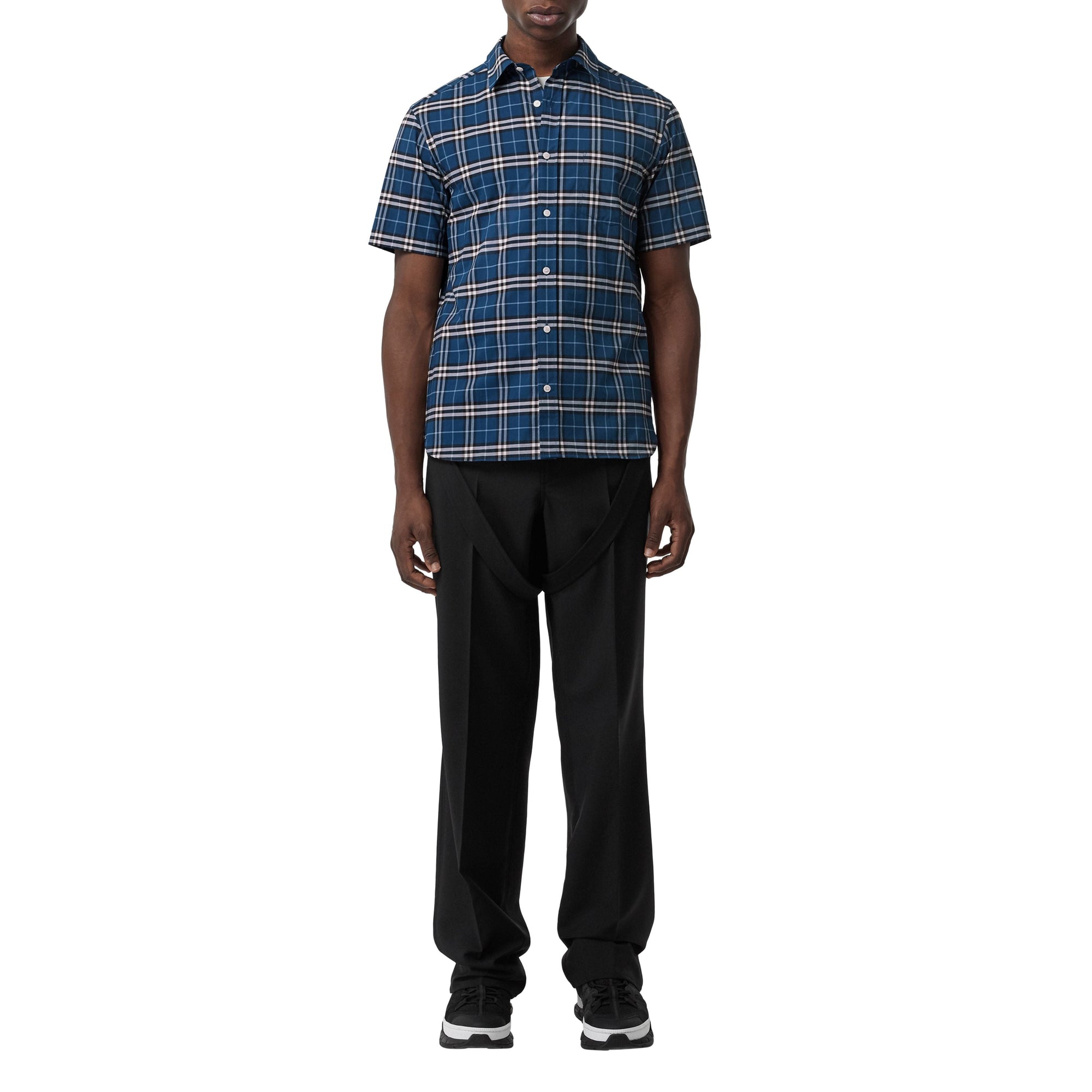 STEEL BLUE IP CHK Chemise à manches courtes en coton check extensible