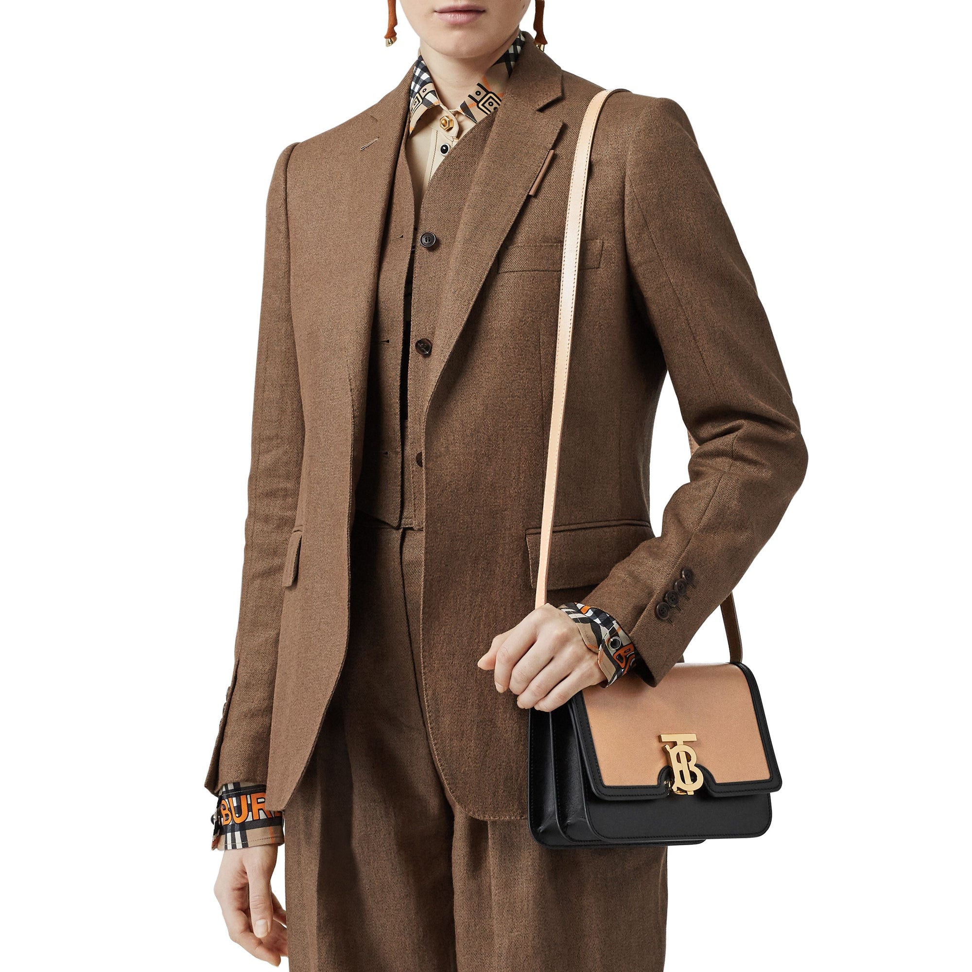 LIGHT CAMEL/BLACK Petit sac TB en cuir