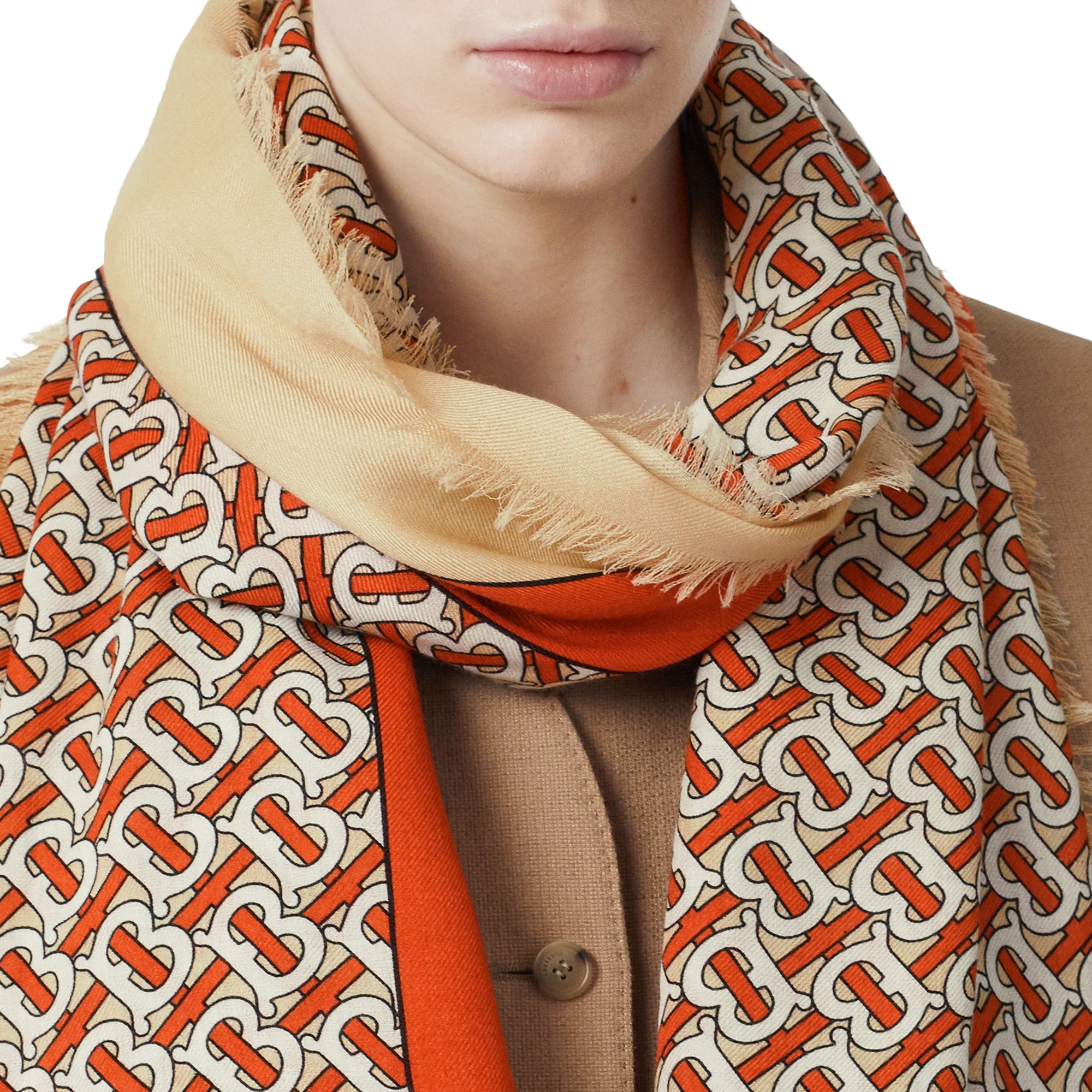 Maxi écharpe légère en cachemire monogram - Vermillon
