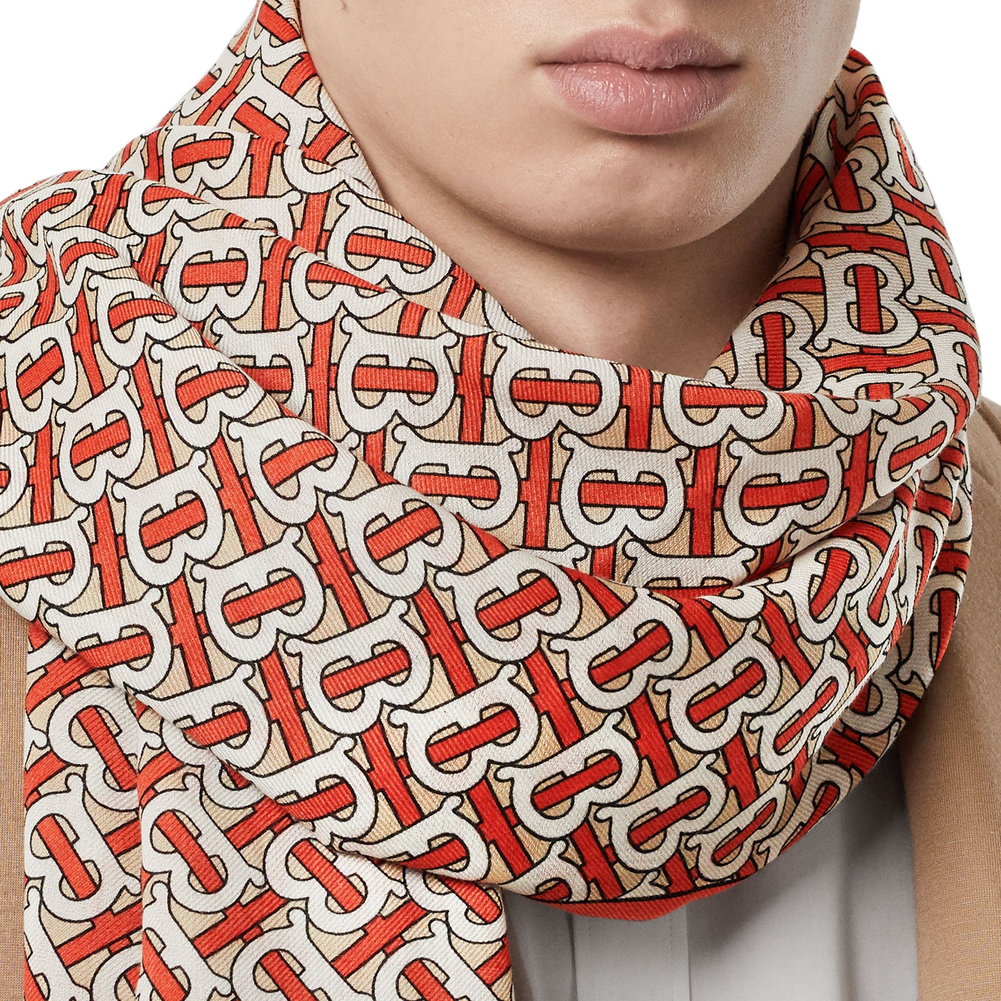 Maxi écharpe légère en cachemire Monogram - Vermillon