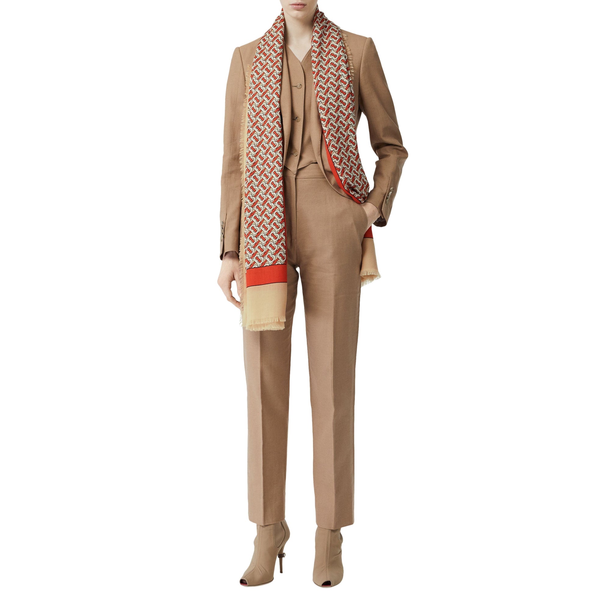 Maxi écharpe légère en cachemire monogram - Vermillon