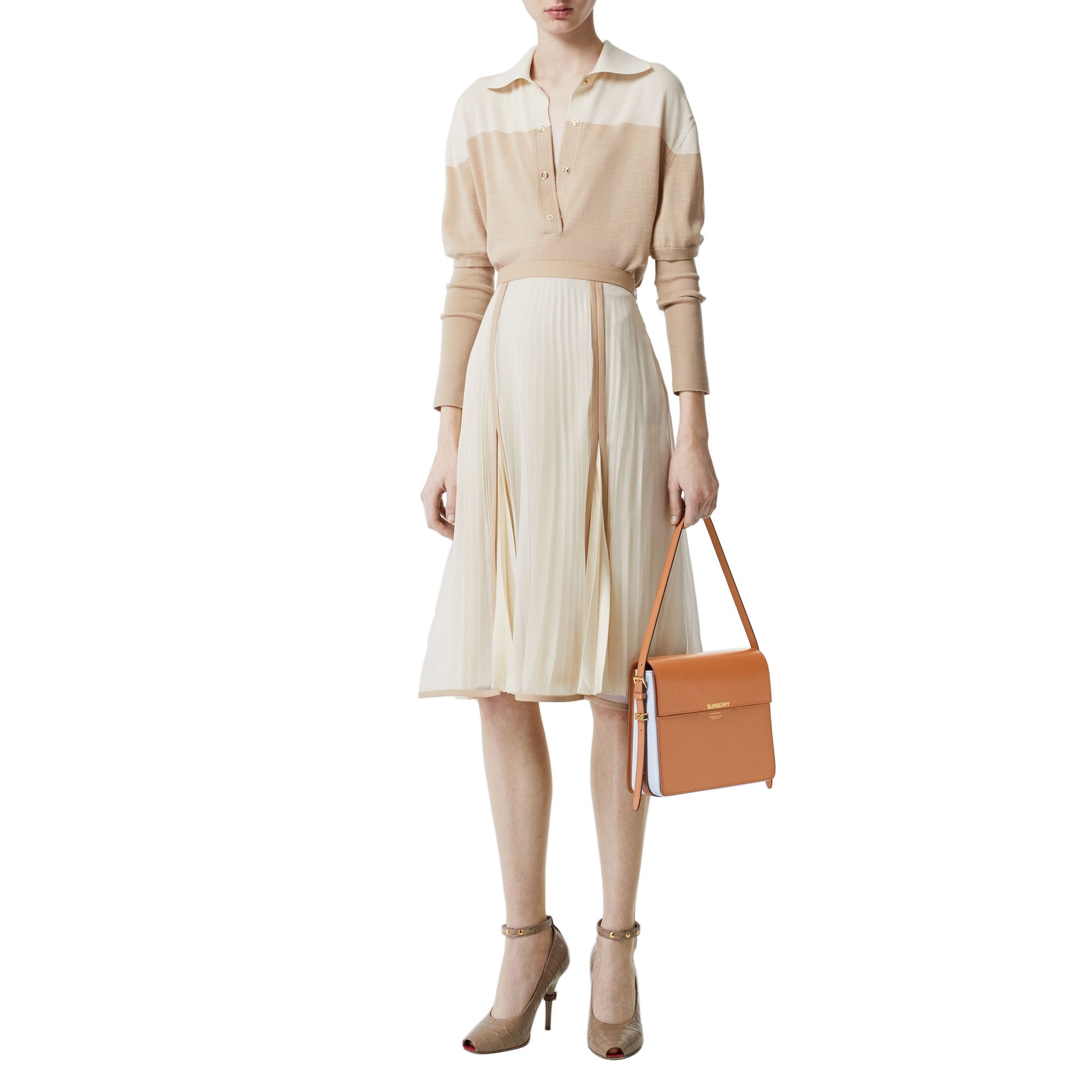 NUTMEG/PALE BLUE Grand sac Grace en cuir bicolore