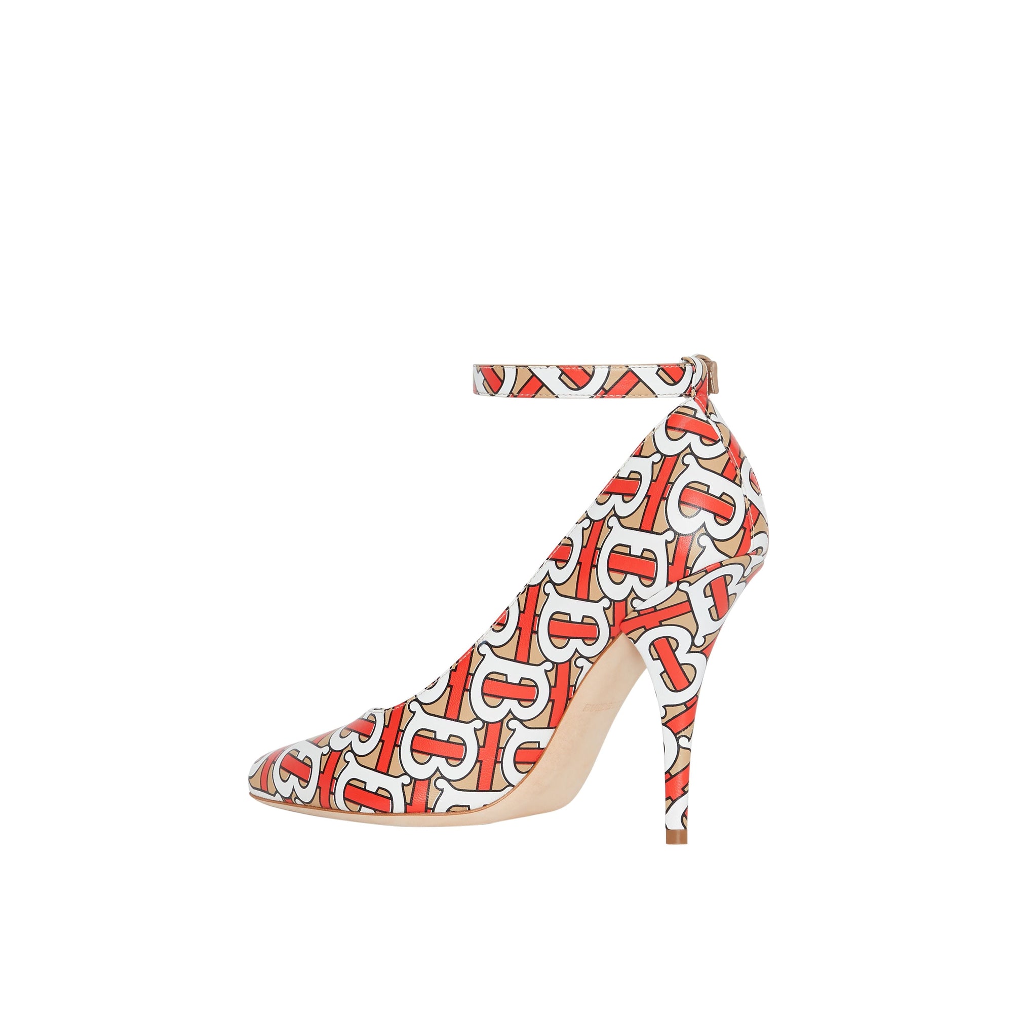 Escarpins à bout pointu en cuir monogram avec triple pression - Fauve