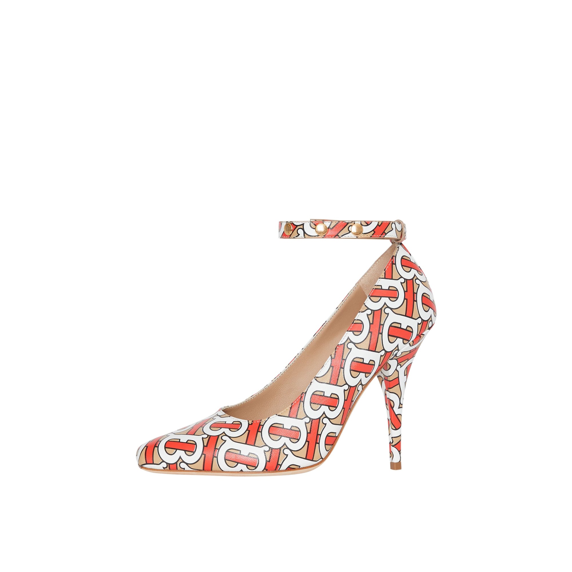 Escarpins à bout pointu en cuir monogram avec triple pression - Fauve