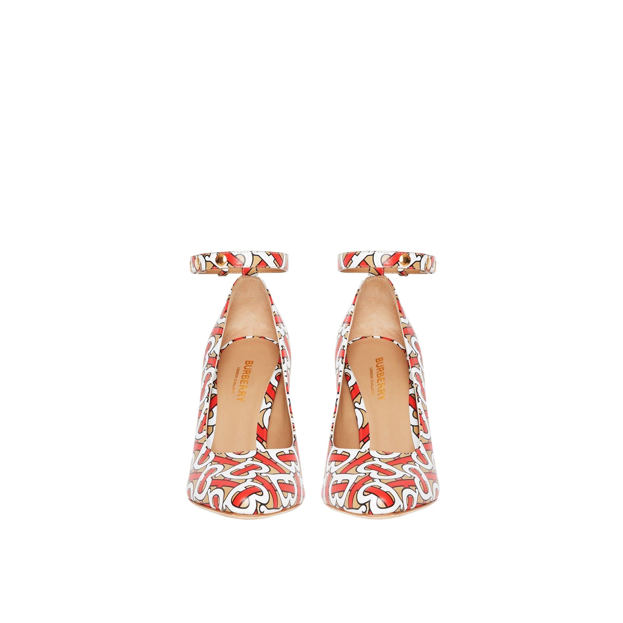 Escarpins à bout pointu en cuir monogram avec triple pression - Fauve