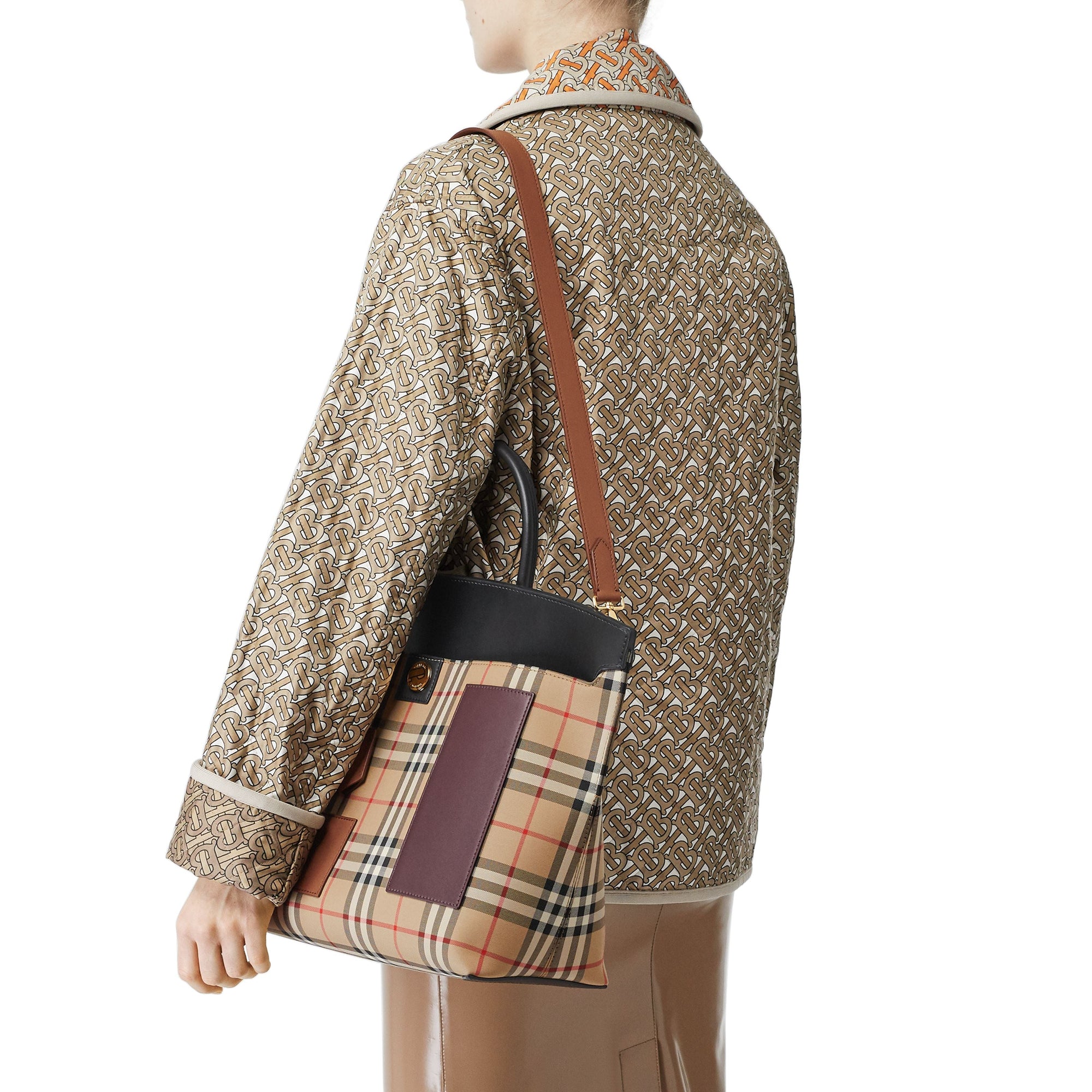 ARCHIVE BEIGE Sac à main Society en cuir et coton Vintage check