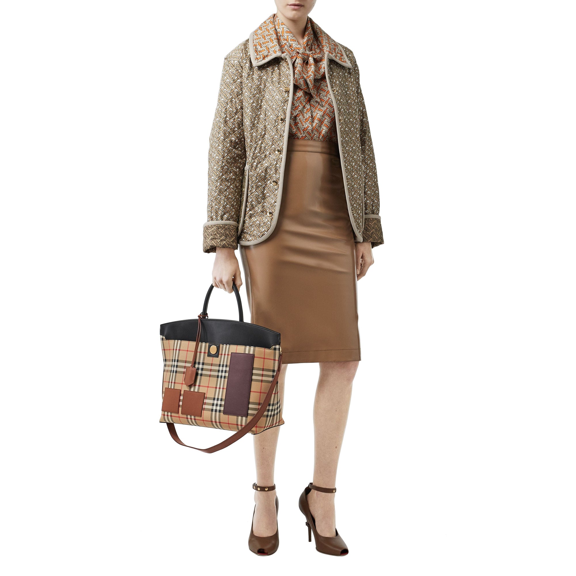 ARCHIVE BEIGE Sac à main Society en cuir et coton Vintage check