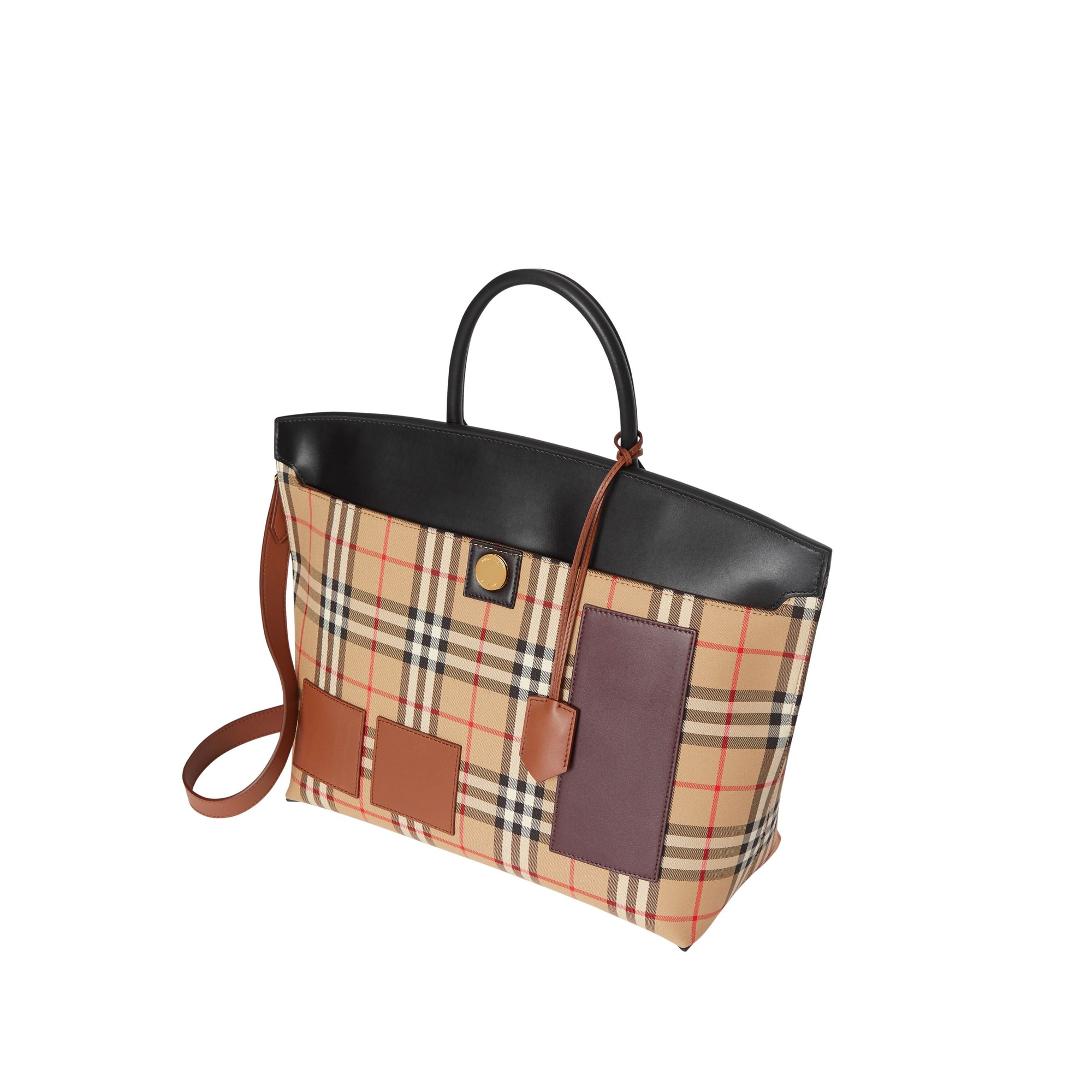 ARCHIVE BEIGE Sac à main Society en cuir et coton Vintage check