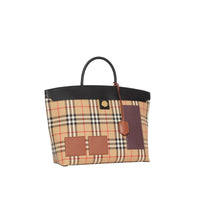 ARCHIVE BEIGE Sac à main Society en cuir et coton Vintage check