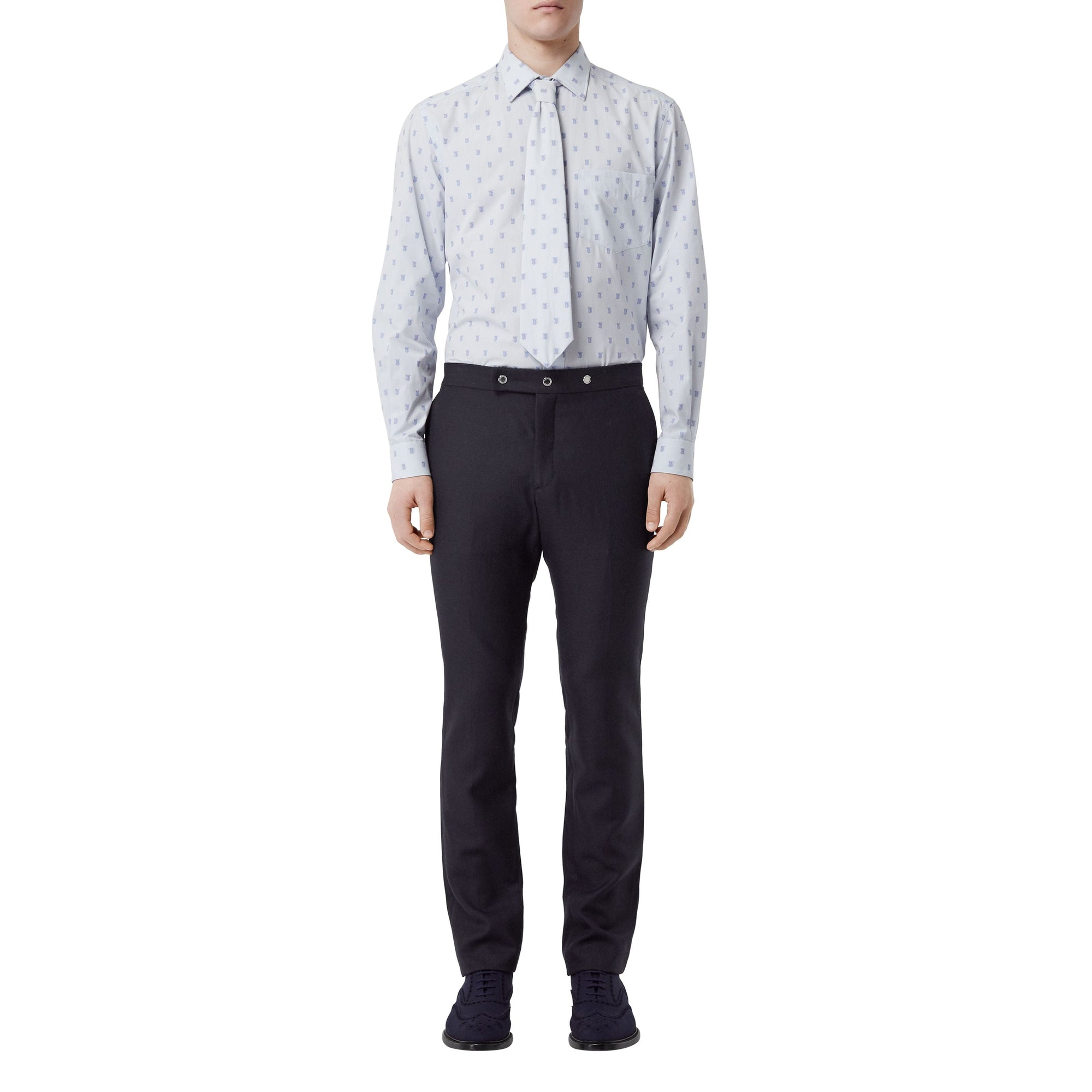 Pantalon de costume classique en laine et mohair à triple pression - Bleu de Minuit