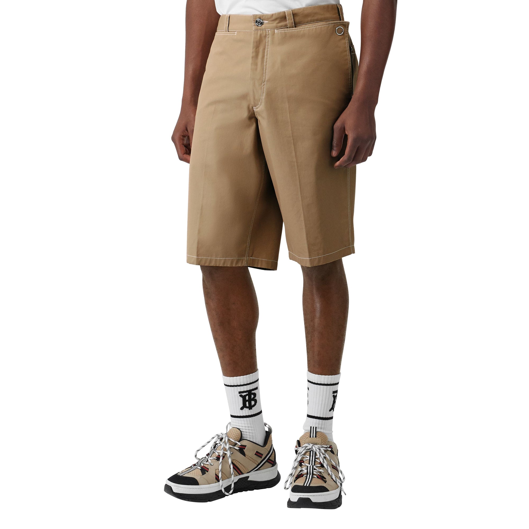 Short ajusté en coton avec poche - Miel sombre