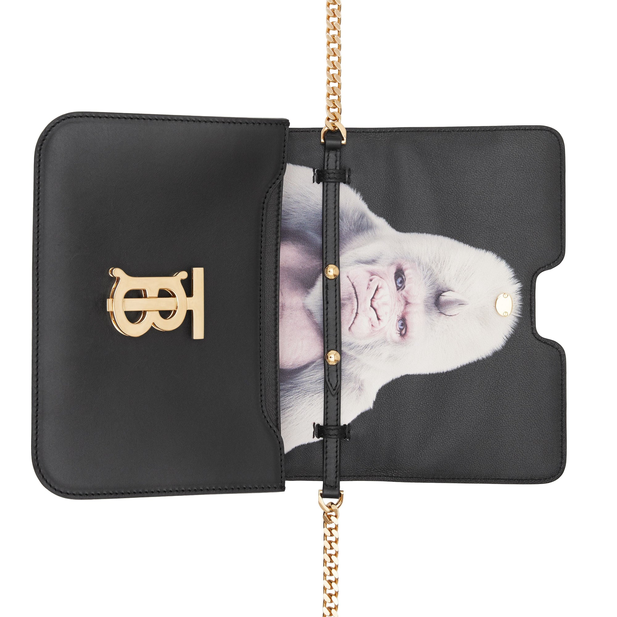 Petit sac TB en cuir à imprimé gorille - Noir