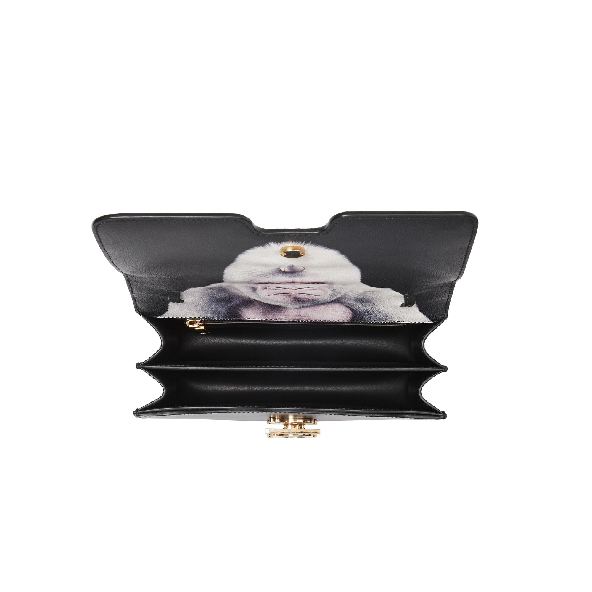 Petit sac TB en cuir à imprimé gorille - Noir