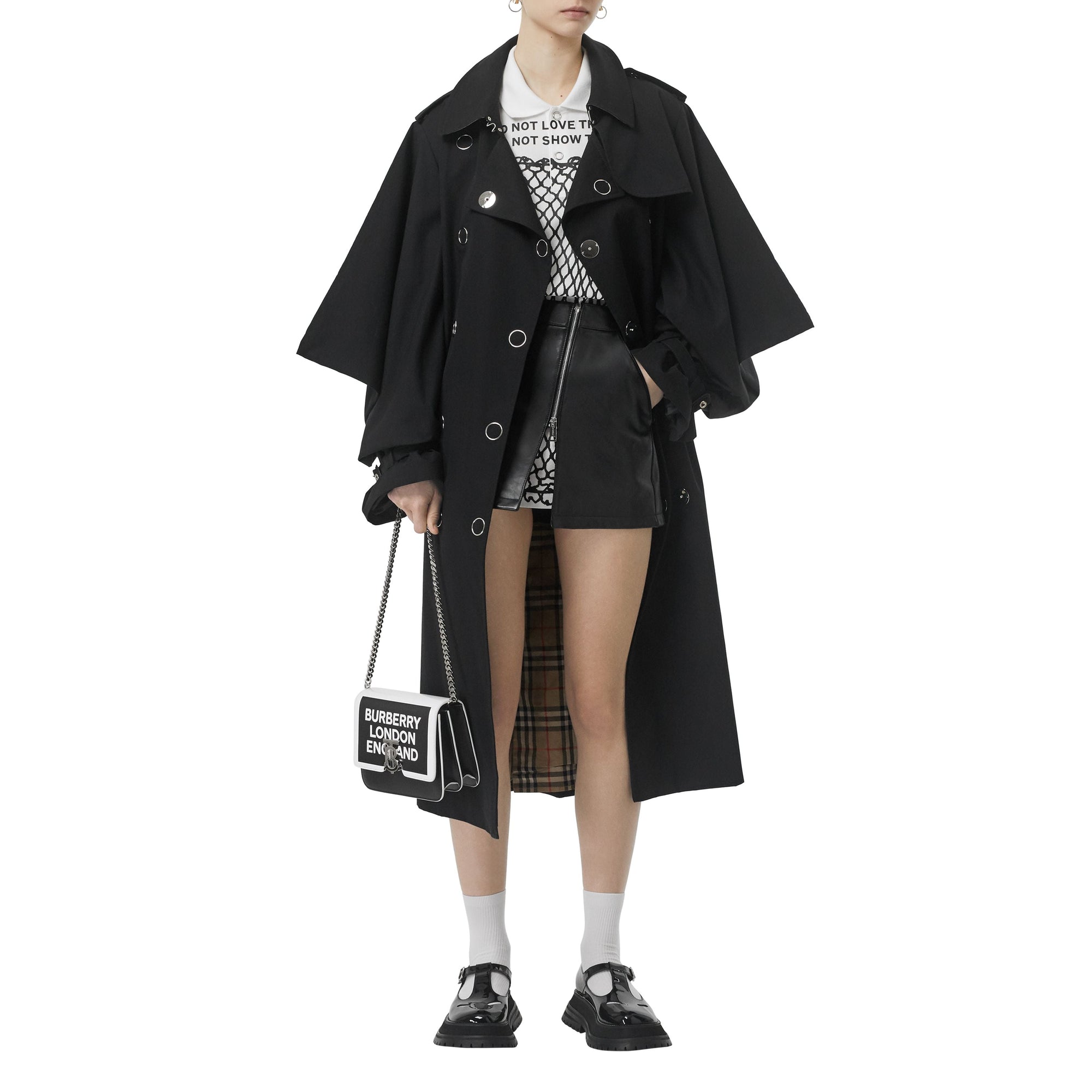 BLACK/WHITE Petit sac TB en cuir avec logo