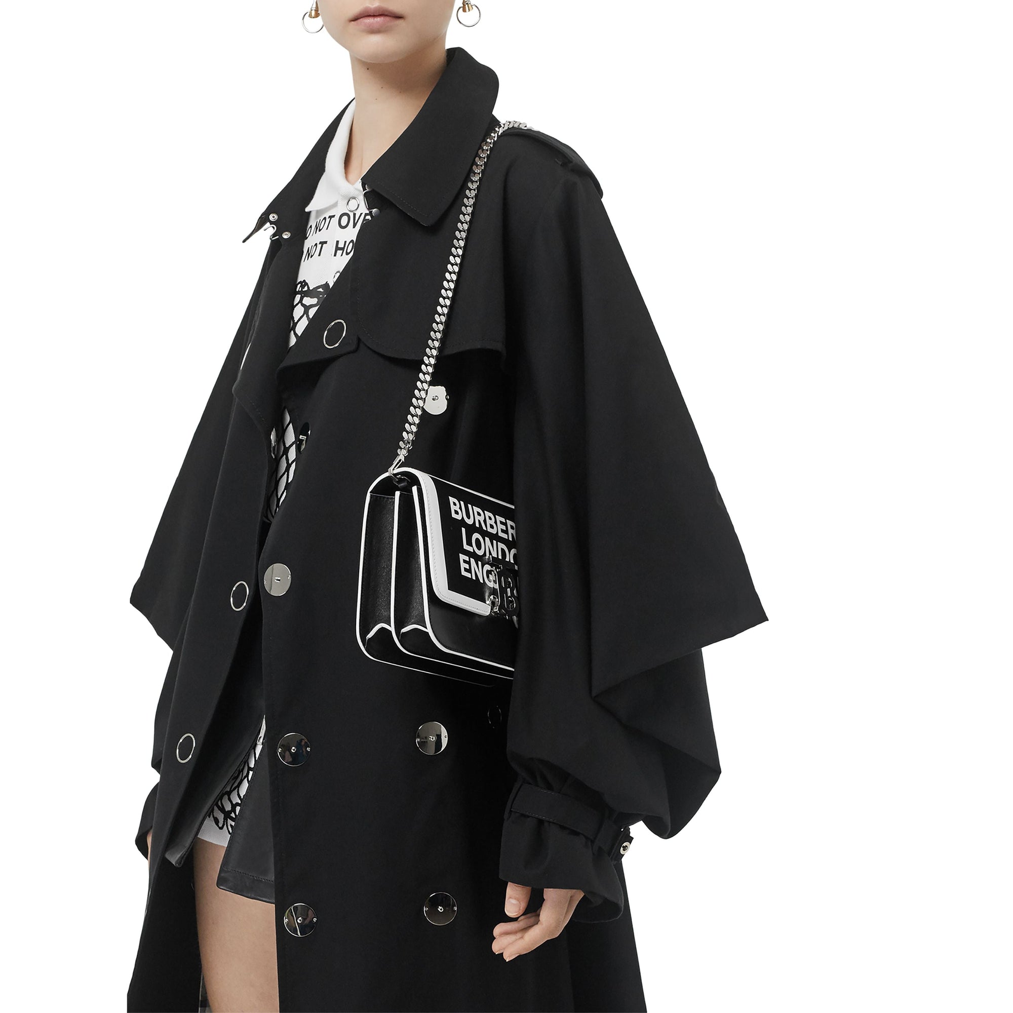 BLACK/WHITE Petit sac TB en cuir avec logo