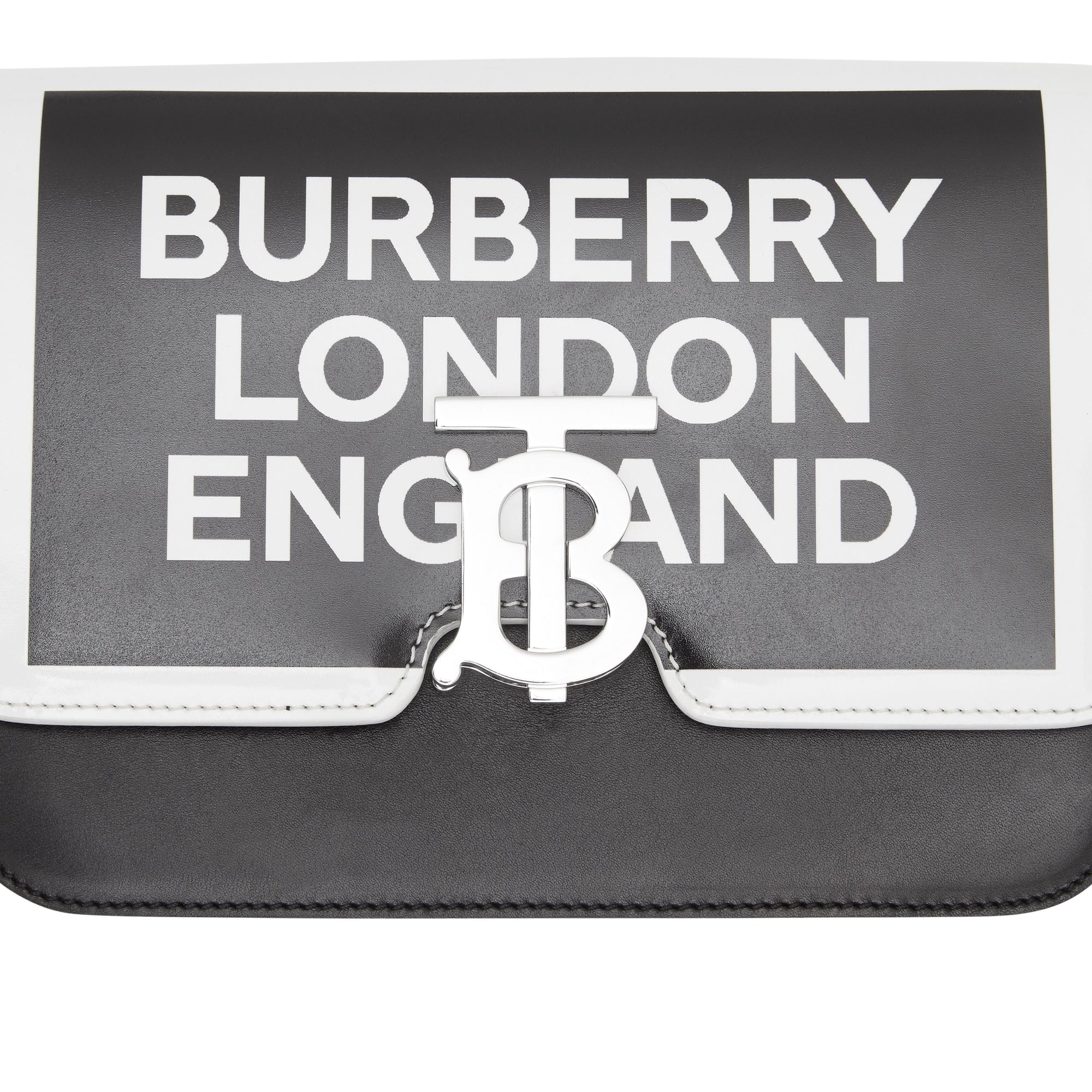 BLACK/WHITE Petit sac TB en cuir avec logo