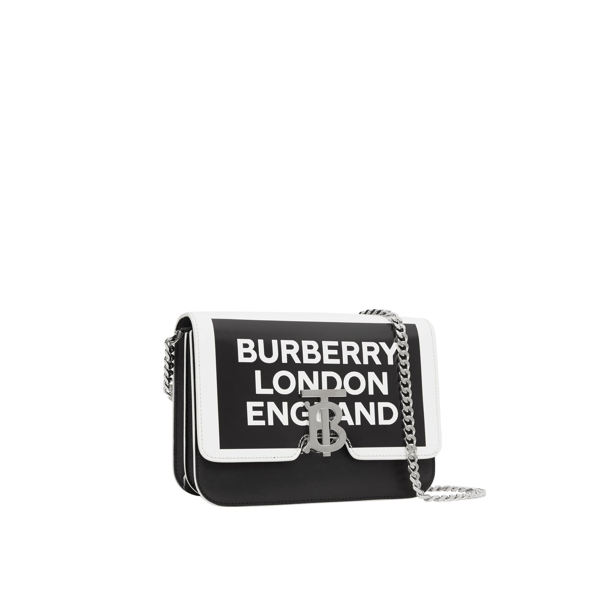 BLACK/WHITE Petit sac TB en cuir avec logo