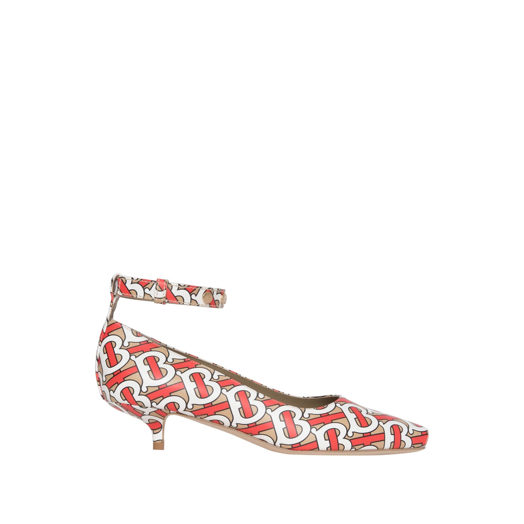 Escarpins à bout ouvert et talon kitten-heel en cuir monogram - Fauve