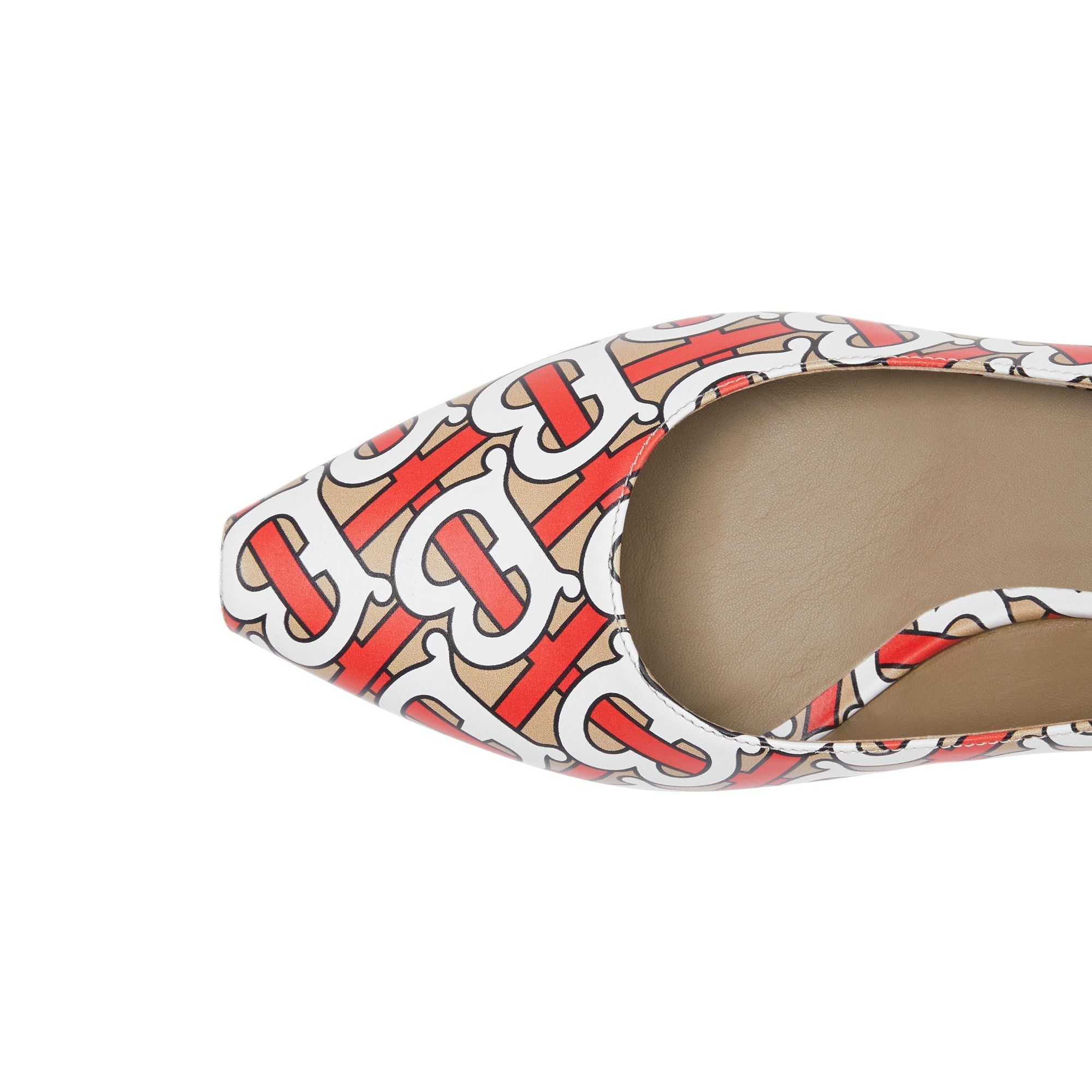 Escarpins à bout ouvert et talon kitten-heel en cuir monogram - Fauve