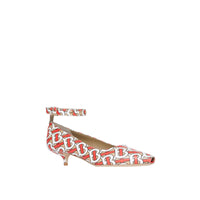 Escarpins à bout ouvert et talon kitten-heel en cuir monogram - Fauve