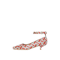 Escarpins à bout ouvert et talon kitten-heel en cuir monogram - Fauve