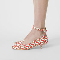 Escarpins à bout ouvert et talon kitten-heel en cuir monogram - Fauve
