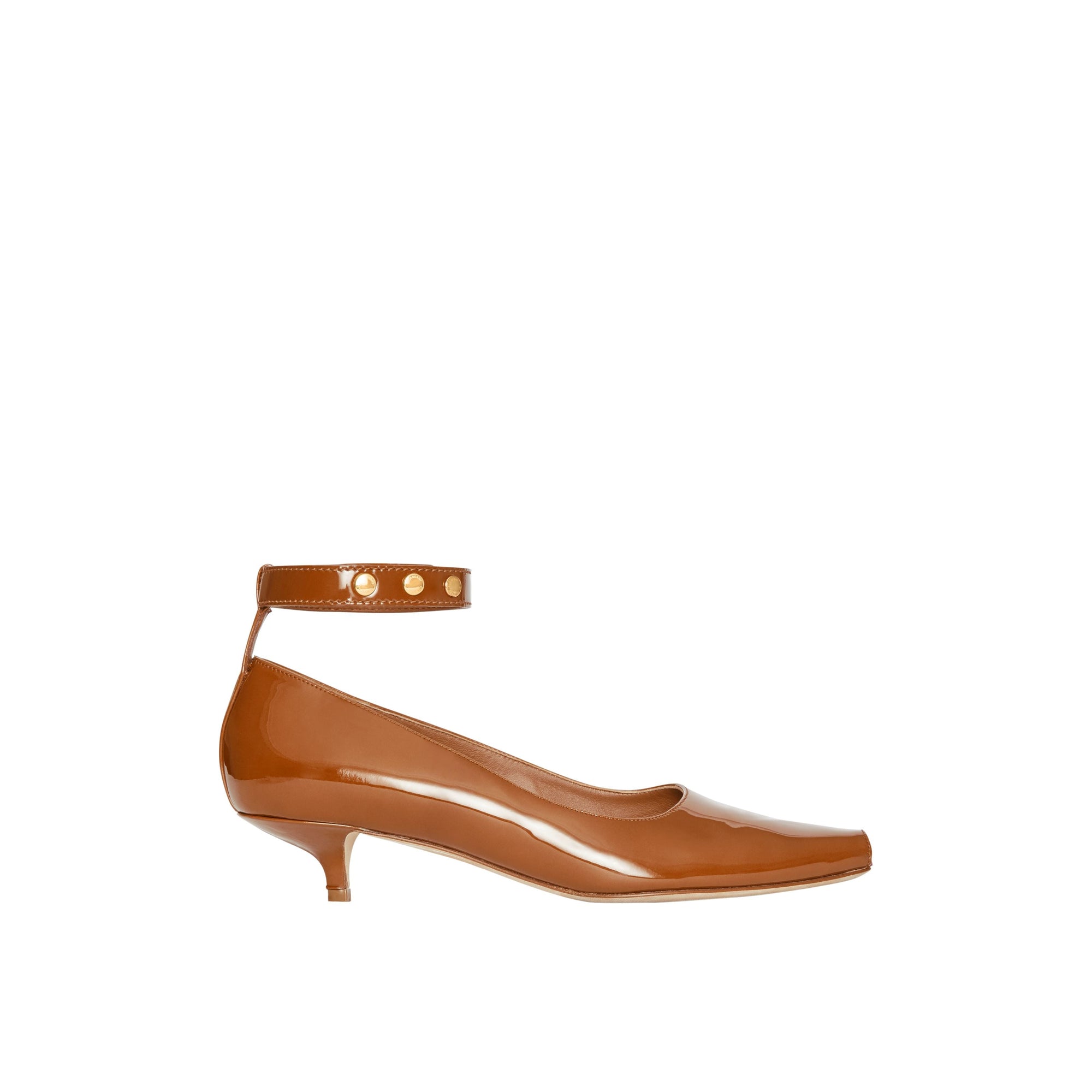 TAN Escarpins à bout ouvert et talon kitten-heel en cuir verni