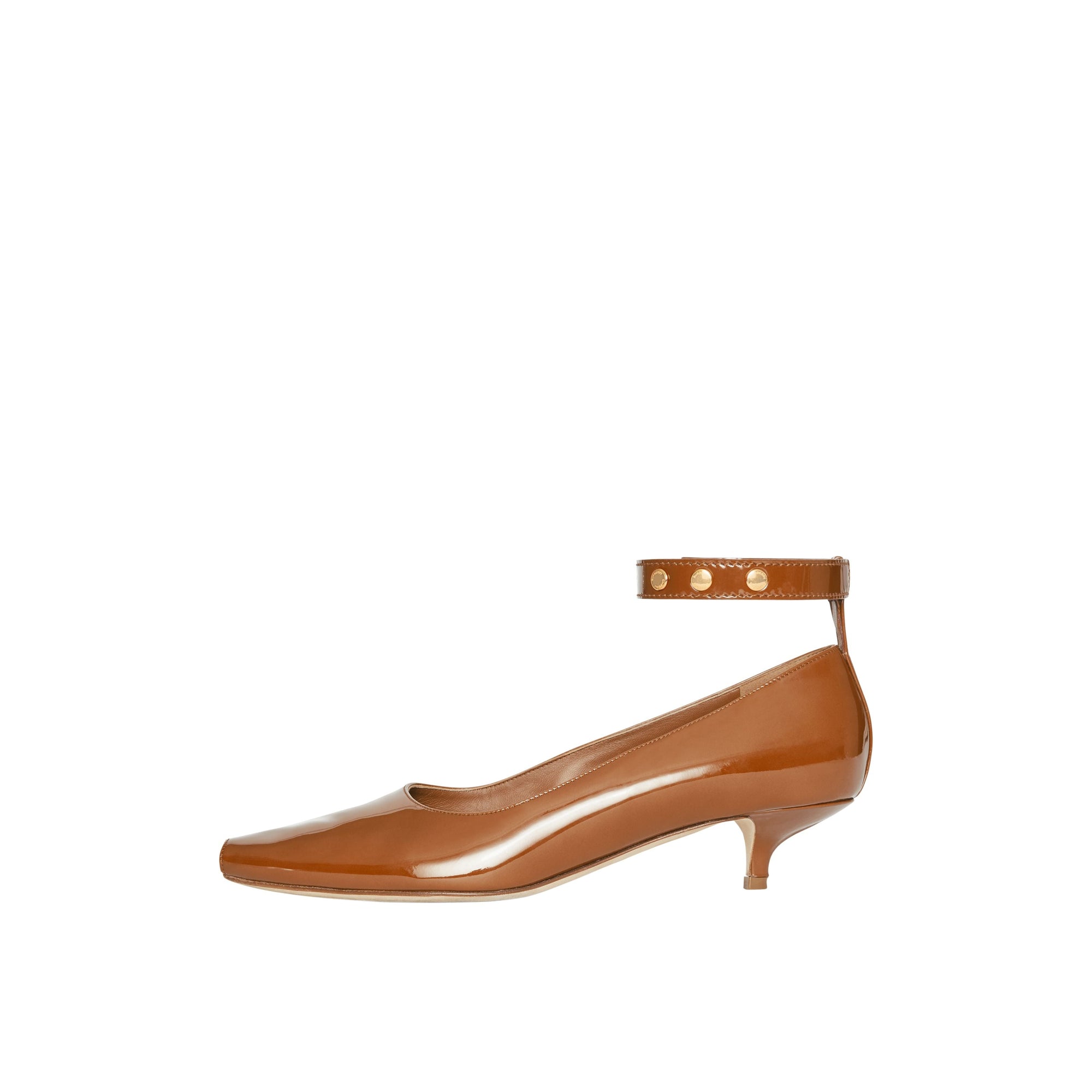 TAN Escarpins à bout ouvert et talon kitten-heel en cuir verni