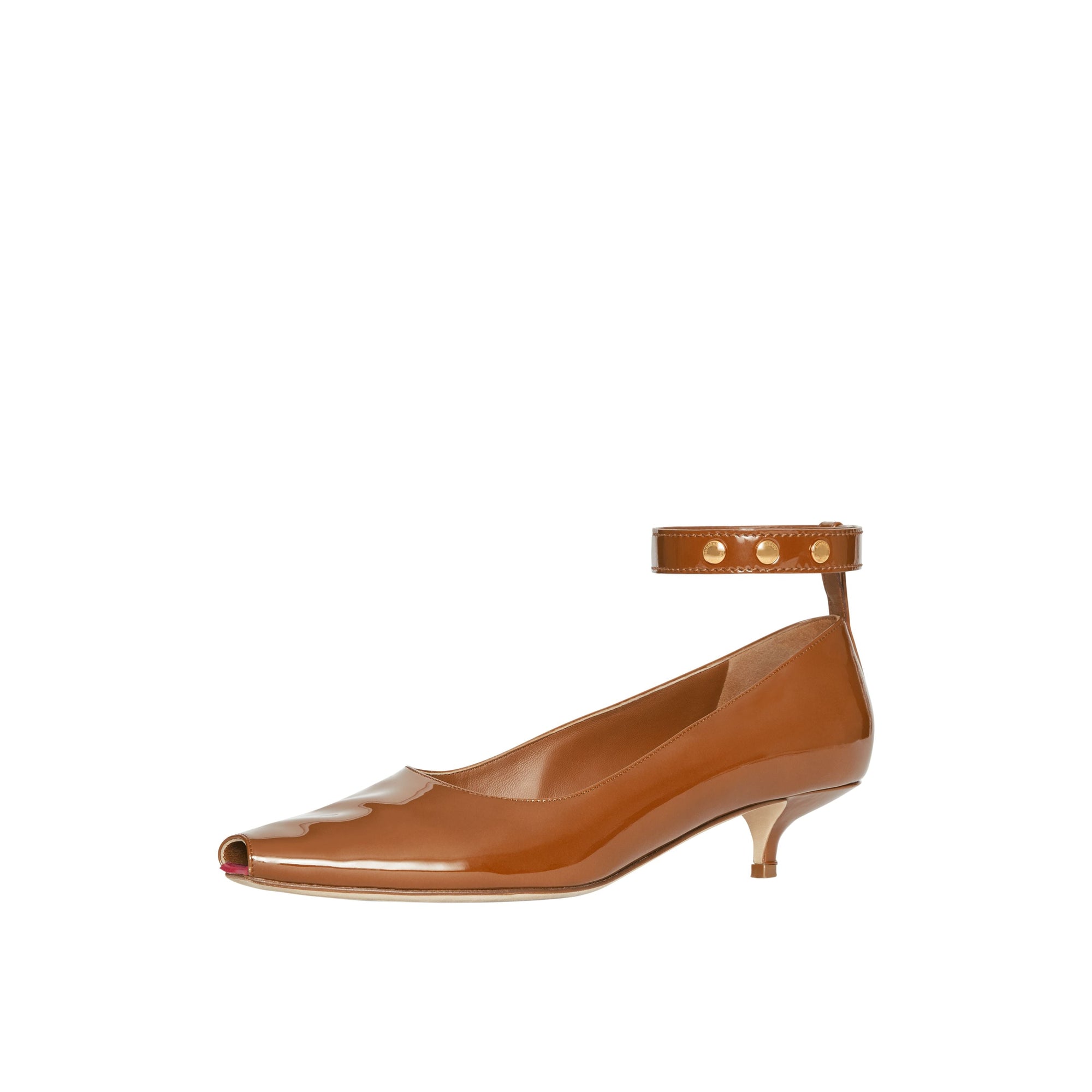 TAN Escarpins à bout ouvert et talon kitten-heel en cuir verni