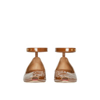 TAN Escarpins à bout ouvert et talon kitten-heel en cuir verni