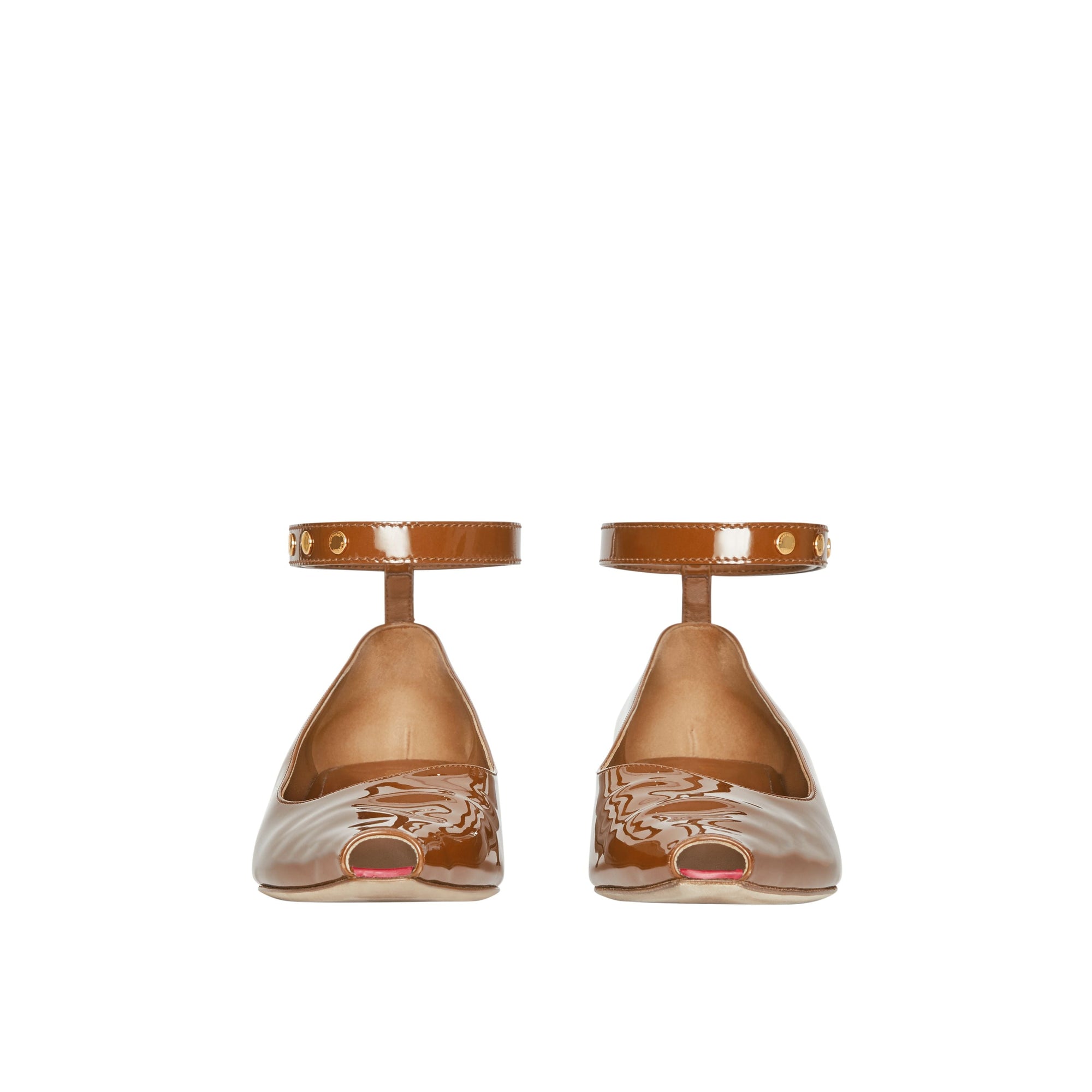 TAN Escarpins à bout ouvert et talon kitten-heel en cuir verni