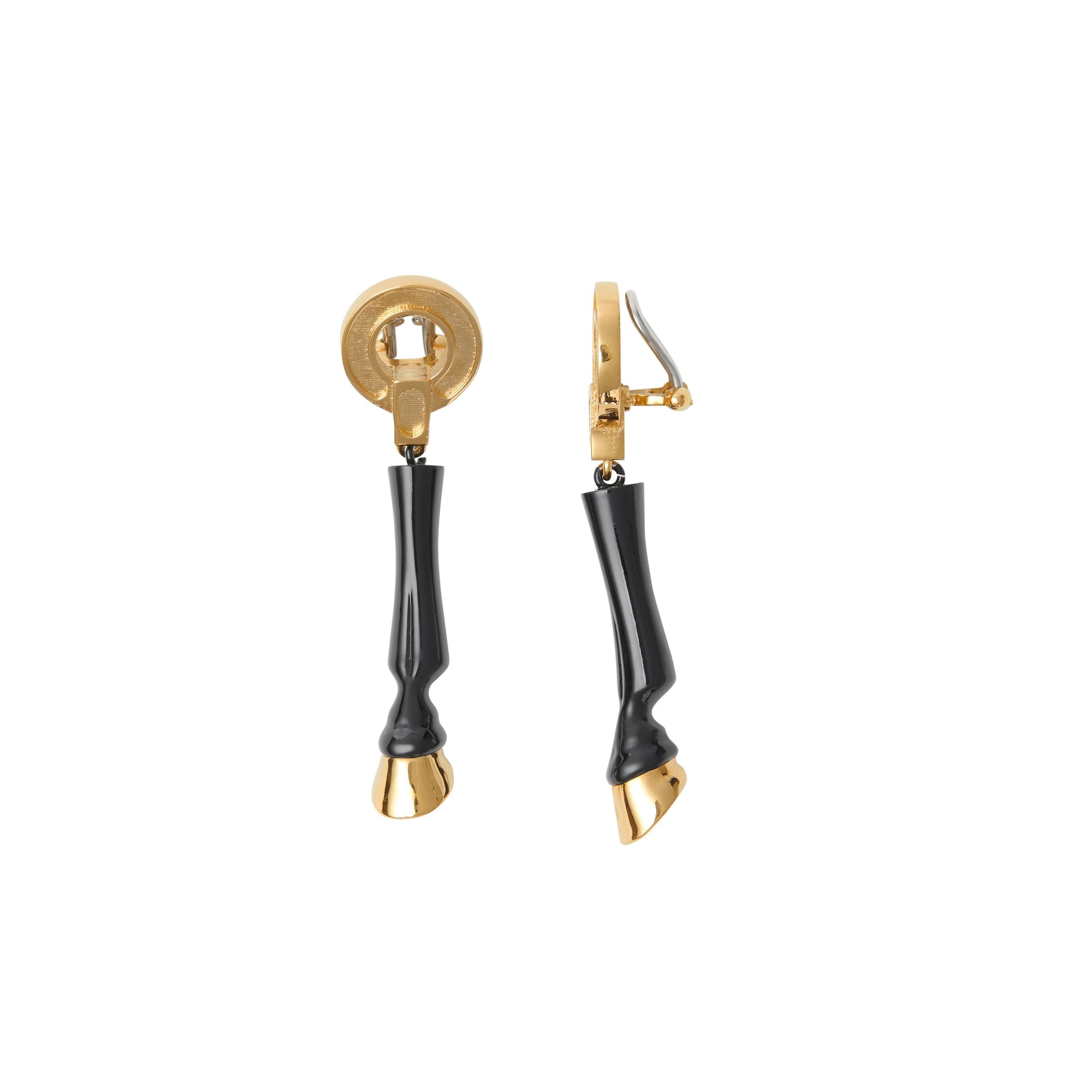 Pendants d'oreilles sabot en résine et plaqués or - Noir & Or Clair
