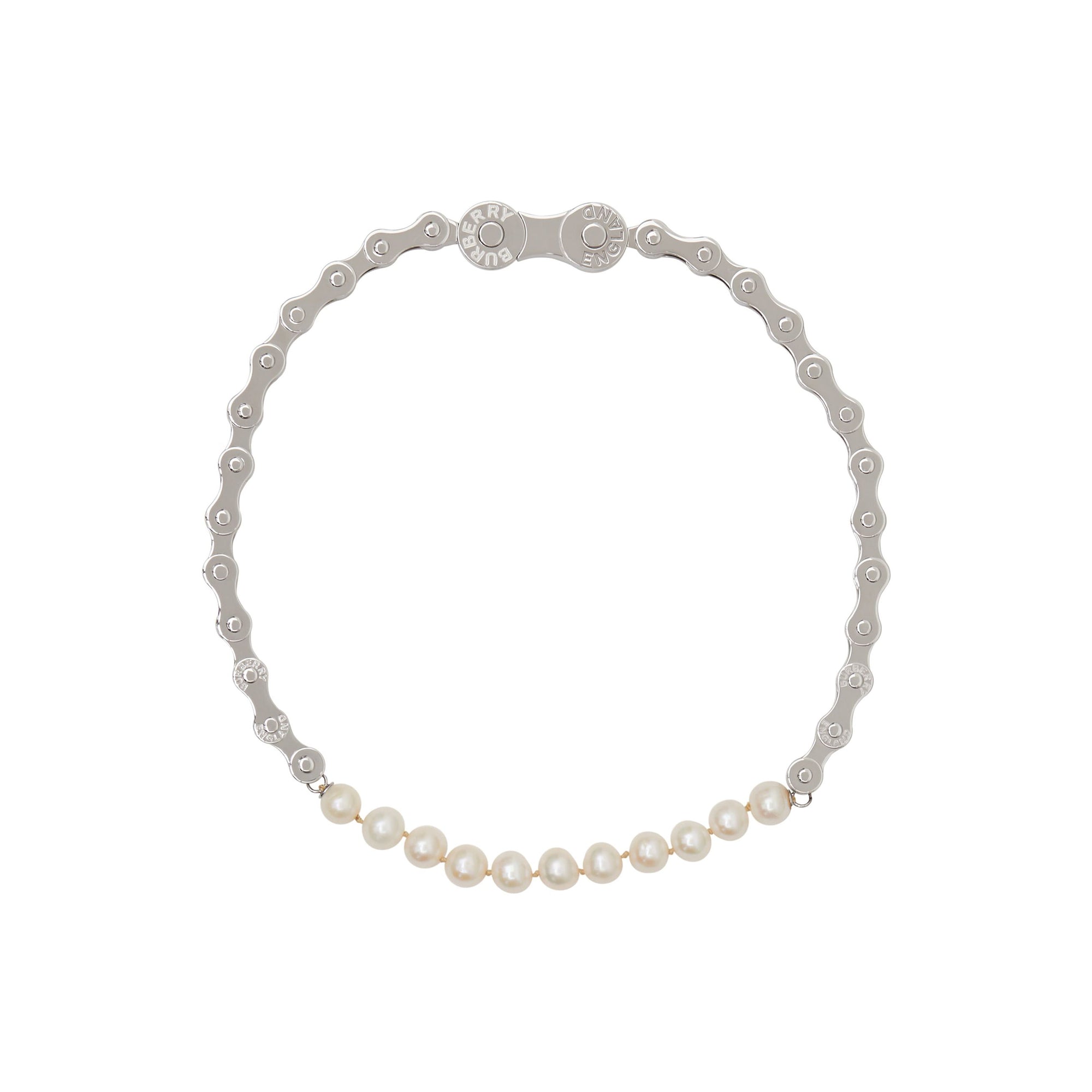 Collier plaqué palladium façon chaîne de vélo avec perles - Argent