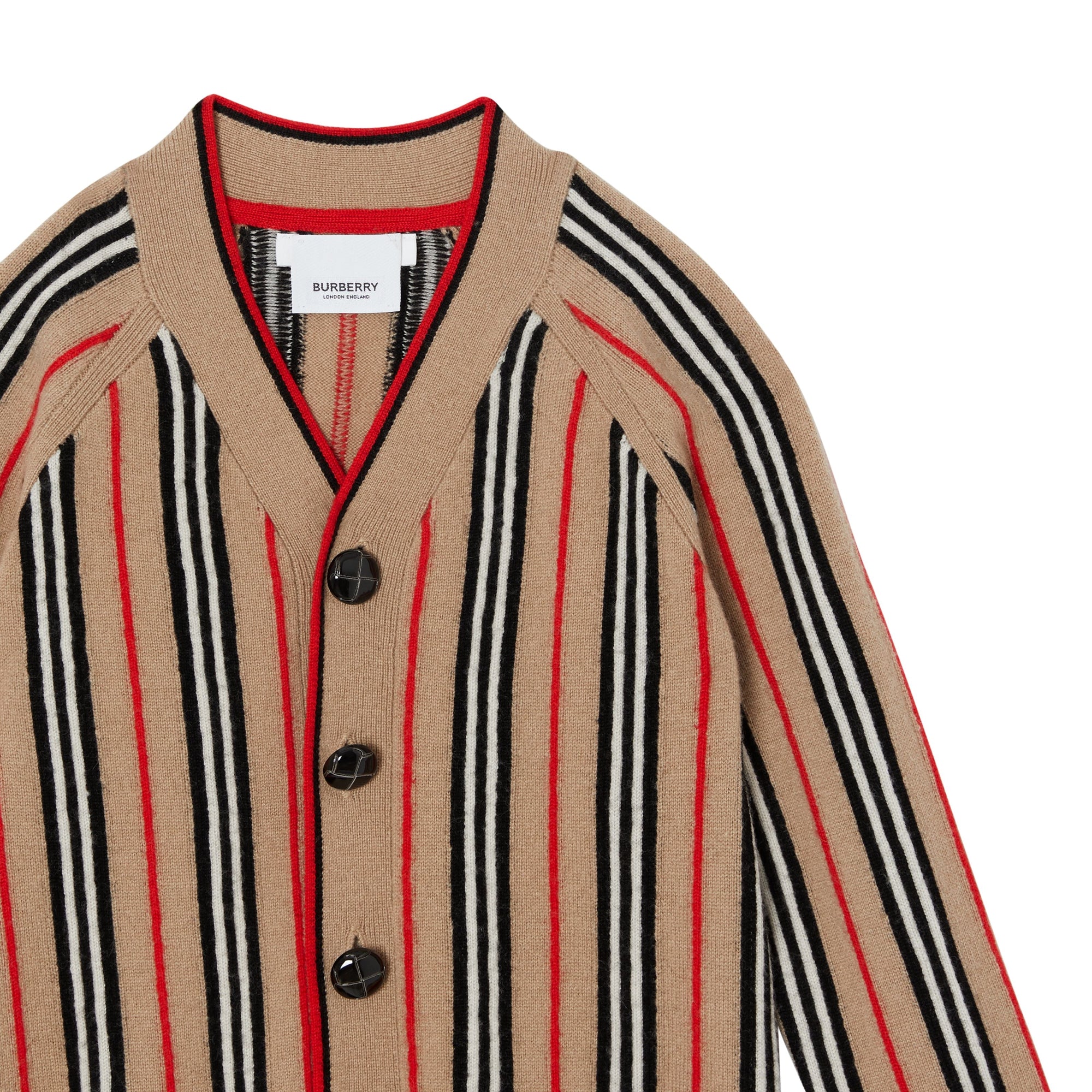 ARCHIVE BEIGE Cardigan en laine et cachemire à rayures iconiques