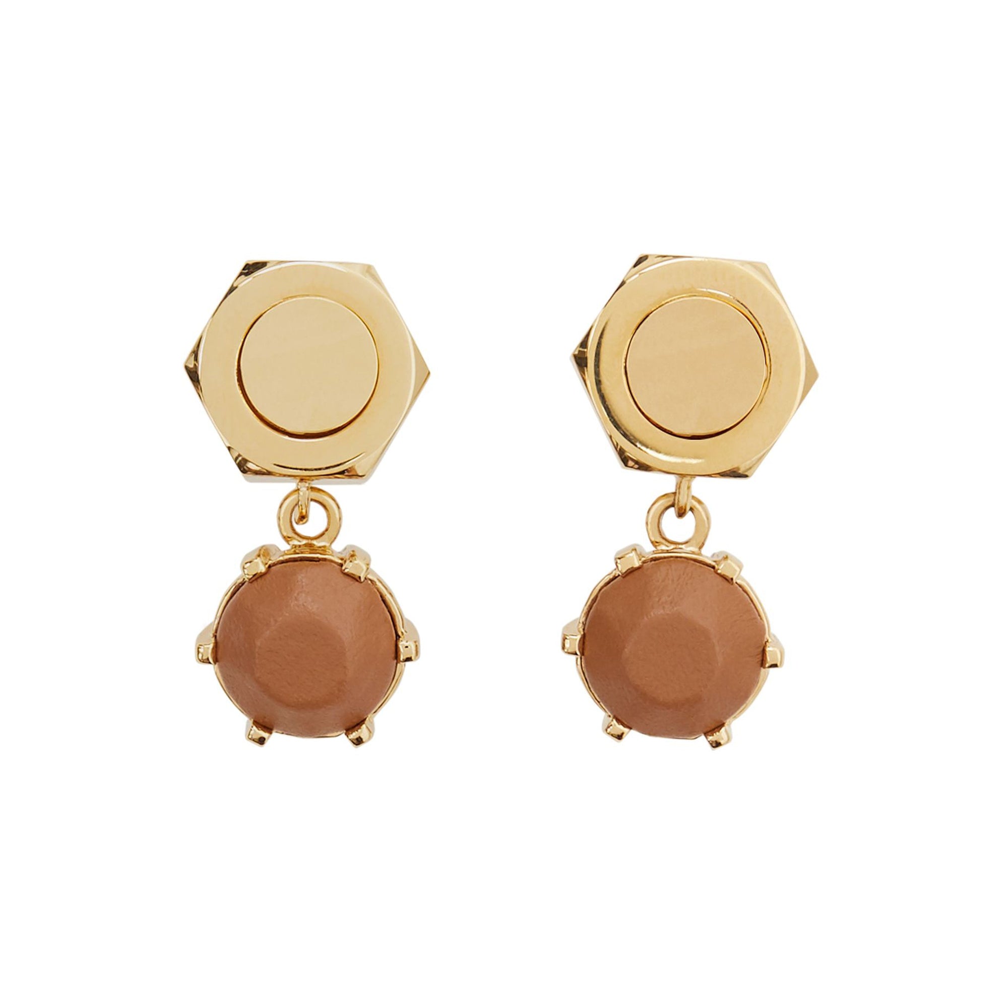 Boucles d'oreilles écrou plaquées or avec cuir - Noix de Muscade & Or Clair